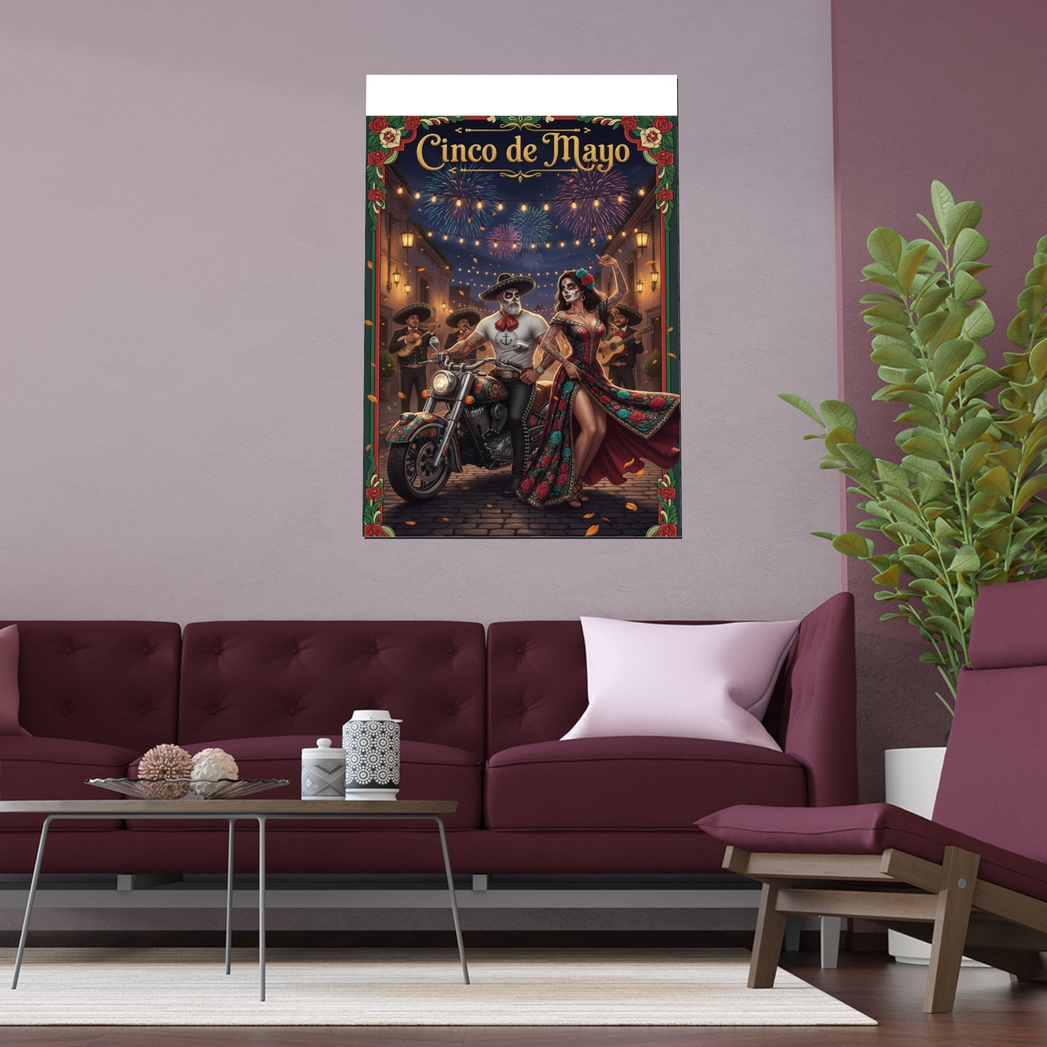 Day of the Dead Biker Silk Poster — Outdoor/Indoor Dia de los Muertos Wall Art