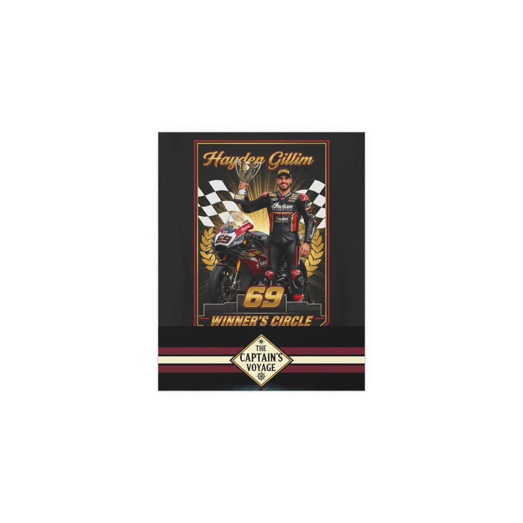 Racing Champion Silk Poster — “Winner’s Circle 69” Motorcycle Wall Art (Indoor/Outdoor)