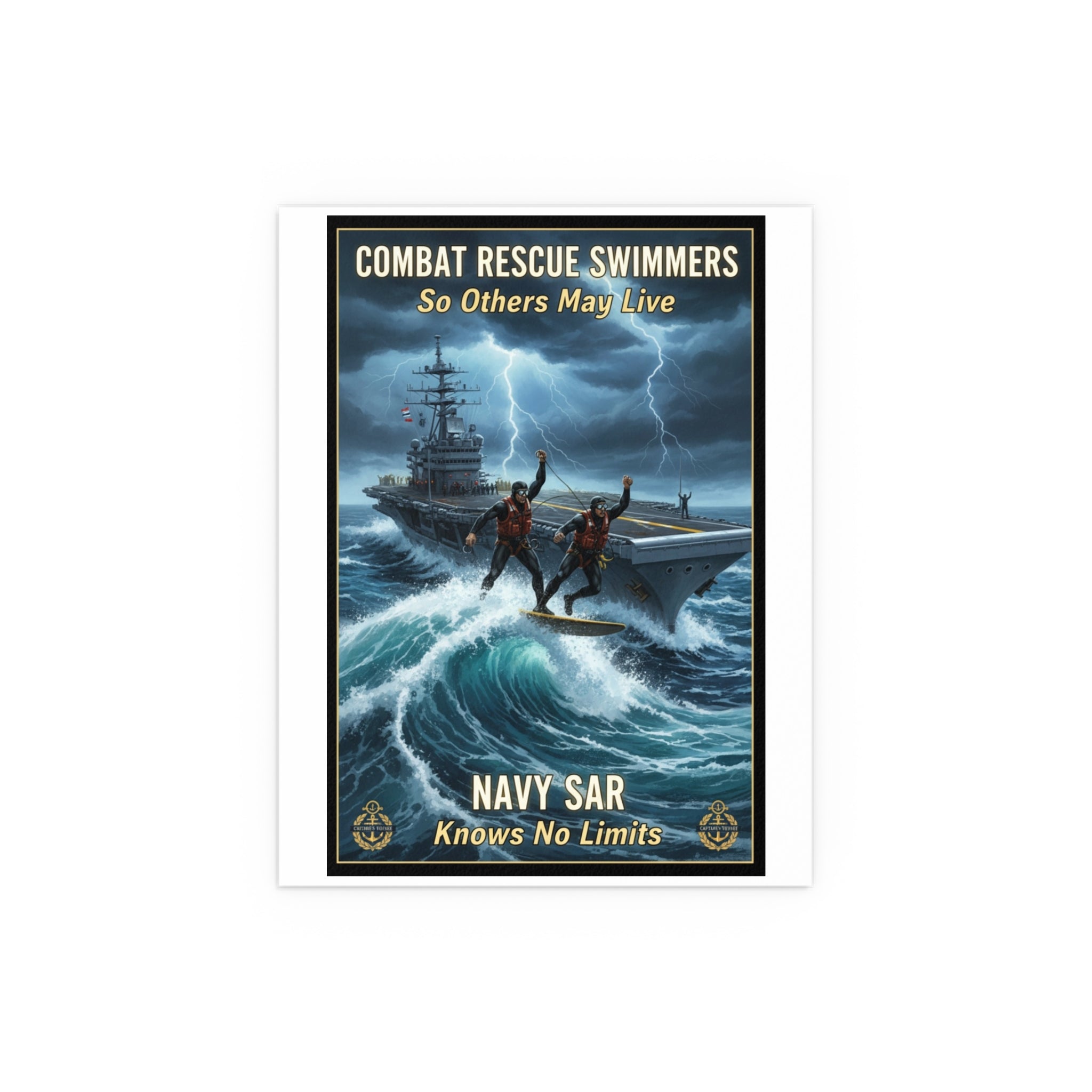 Navy Storm Surfing Silk Poster — Military Aircraft Carrier Art Print (Indoor/Outdoor)