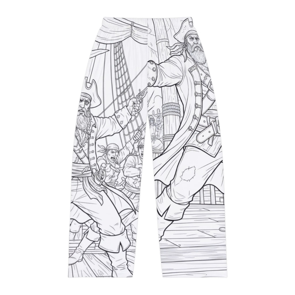 Pirate Ship Illustration Pajama Pants — Black & White All-Over-Print