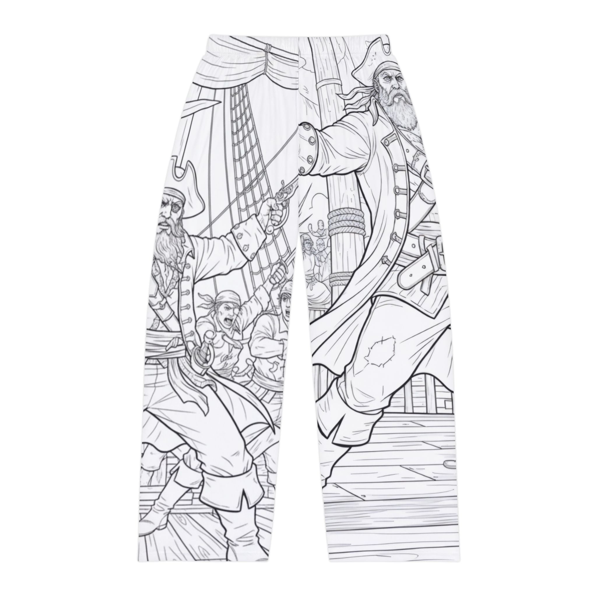 Pirate Ship Illustration Pajama Pants — Black & White All-Over-Print