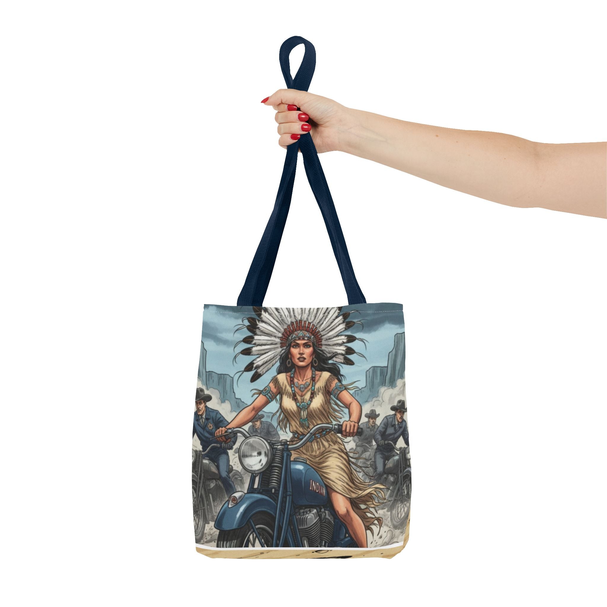 Vintage Biker Tote Bag — Motorcycle Pinup with Headdress