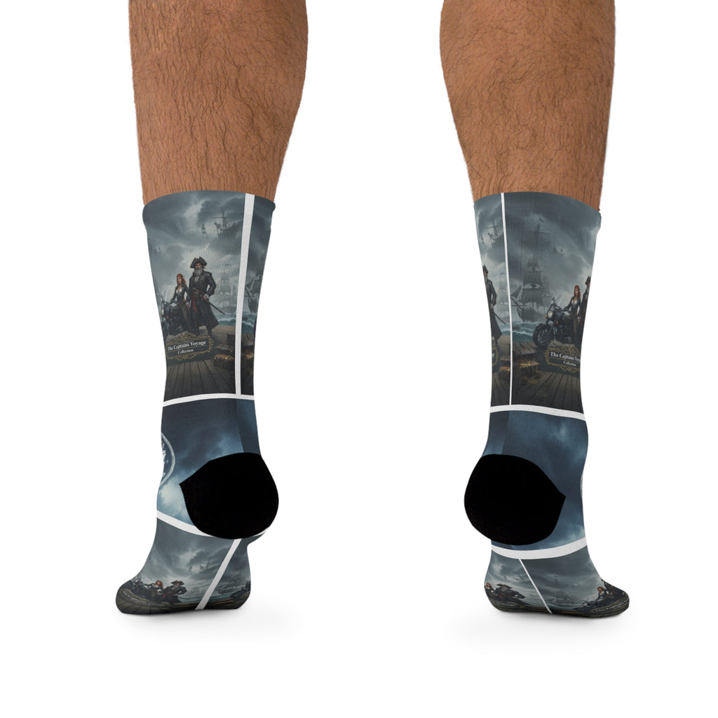 Captain’s Voyage Recycled-Poly Crew Socks — Nautical Ship & Anchor Design