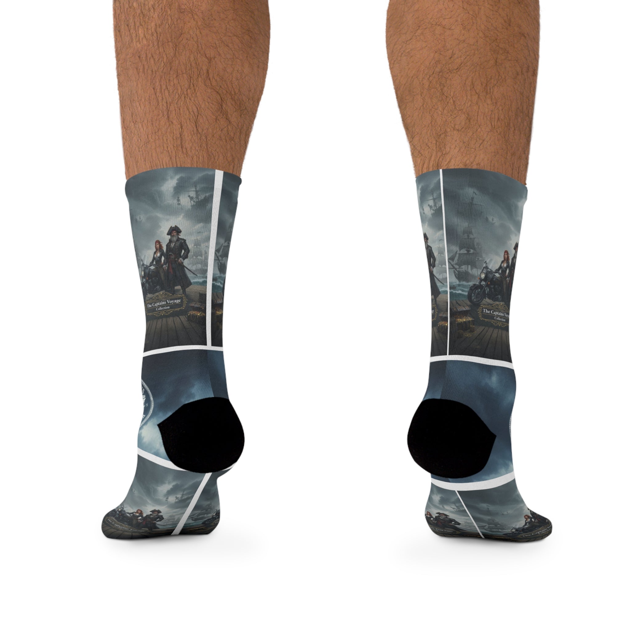 Captain’s Voyage Recycled-Poly Crew Socks — Nautical Ship & Anchor Design