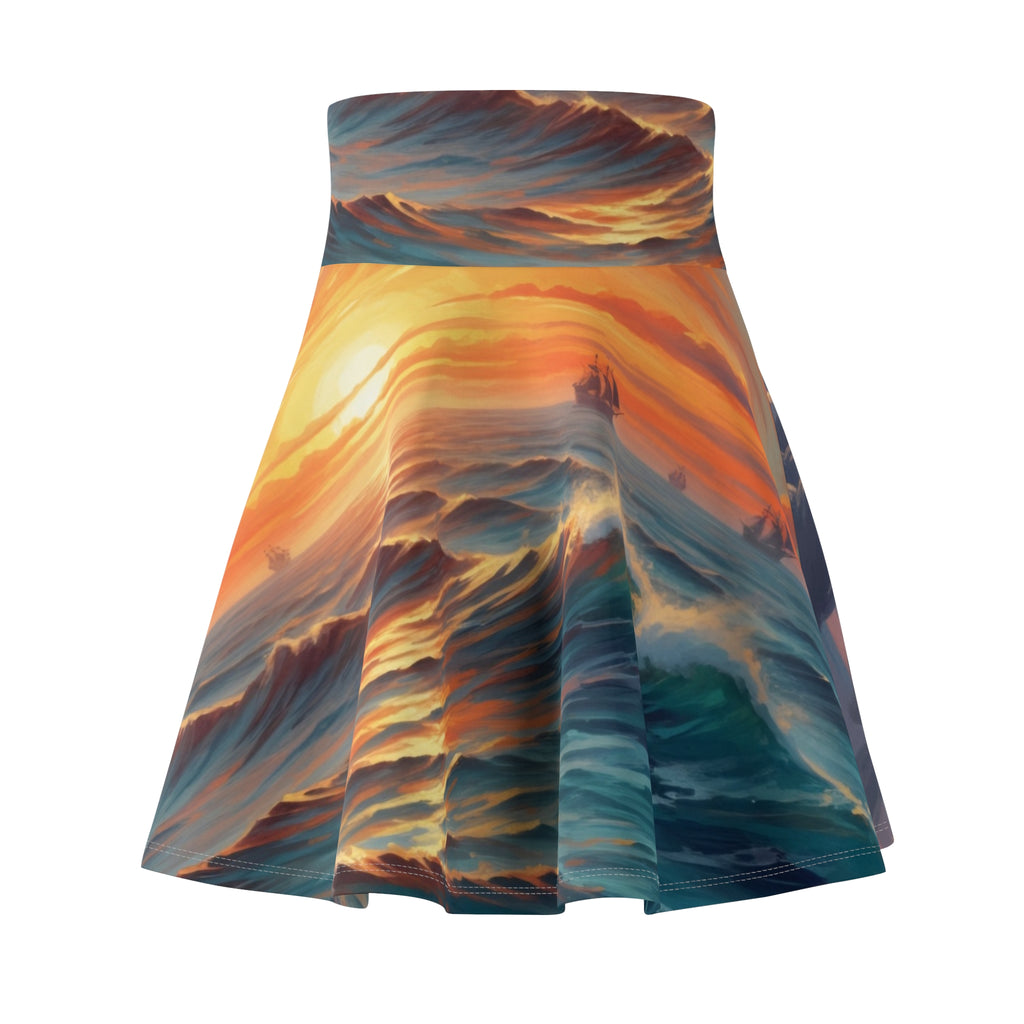 Ocean Sunset Skater Skirt — Artistic Wave Print AOP