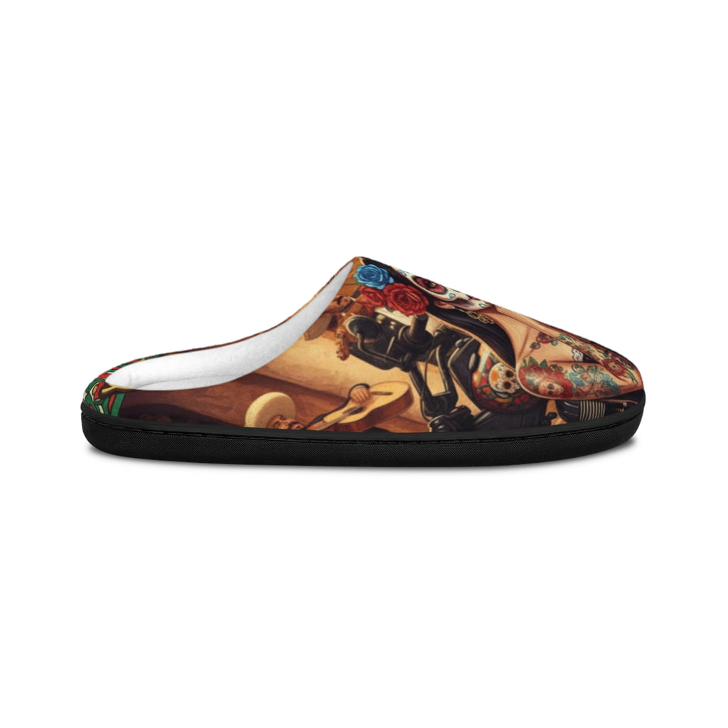 Day of the Dead Men’s Indoor Slippers – Sugar Skull Tattoo Art Design