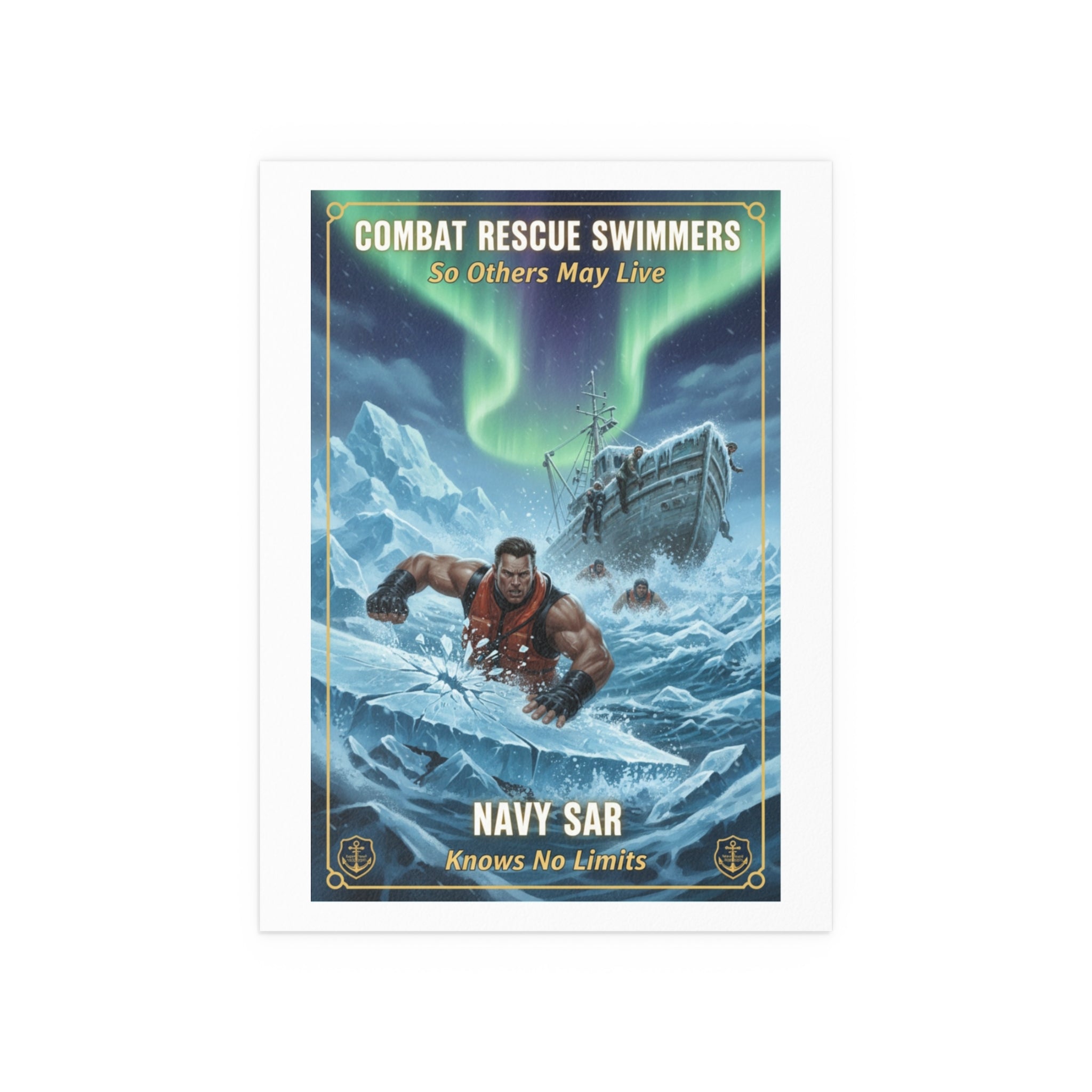 Combat Rescue Swimmers Silk Poster — Navy SAR 'So Others May Live' Arctic Rescue Print