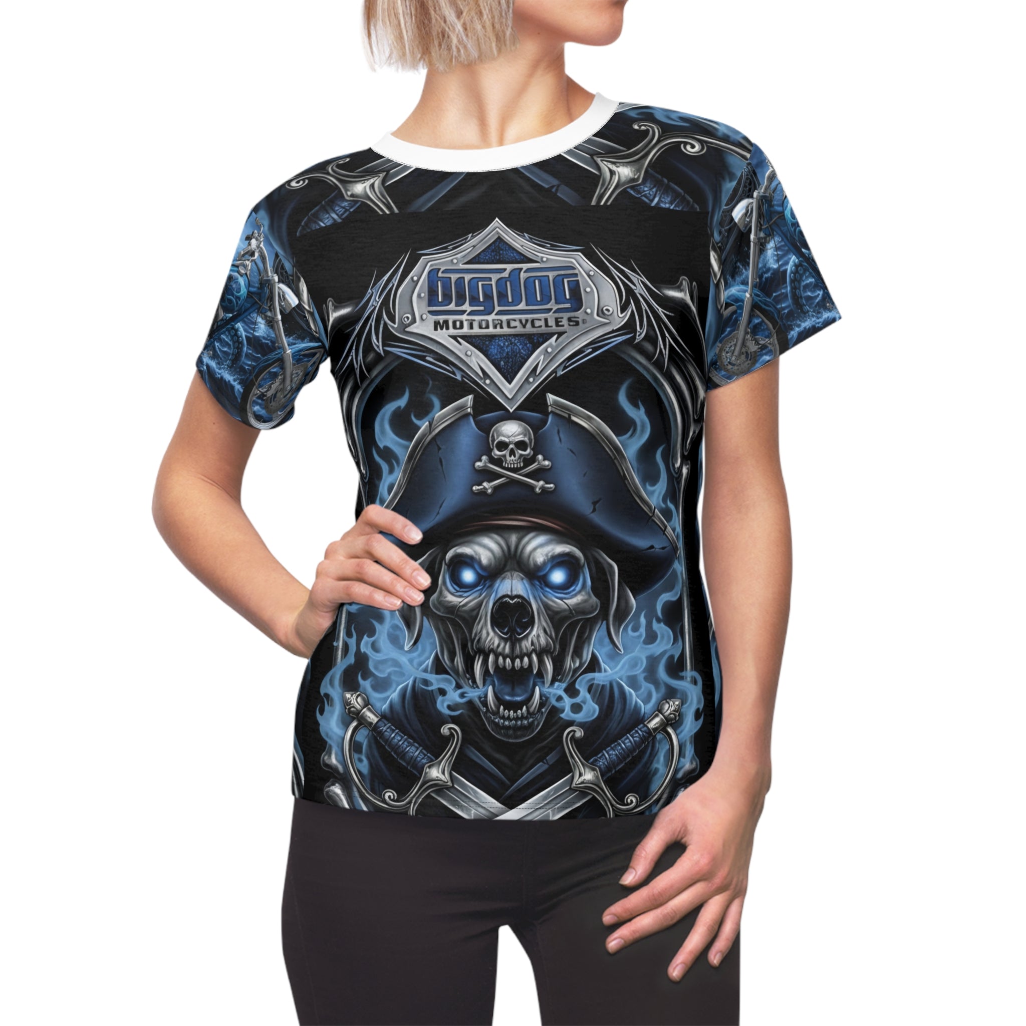 Skull Pirate Motorcycle Tee — Women's Cut & Sew