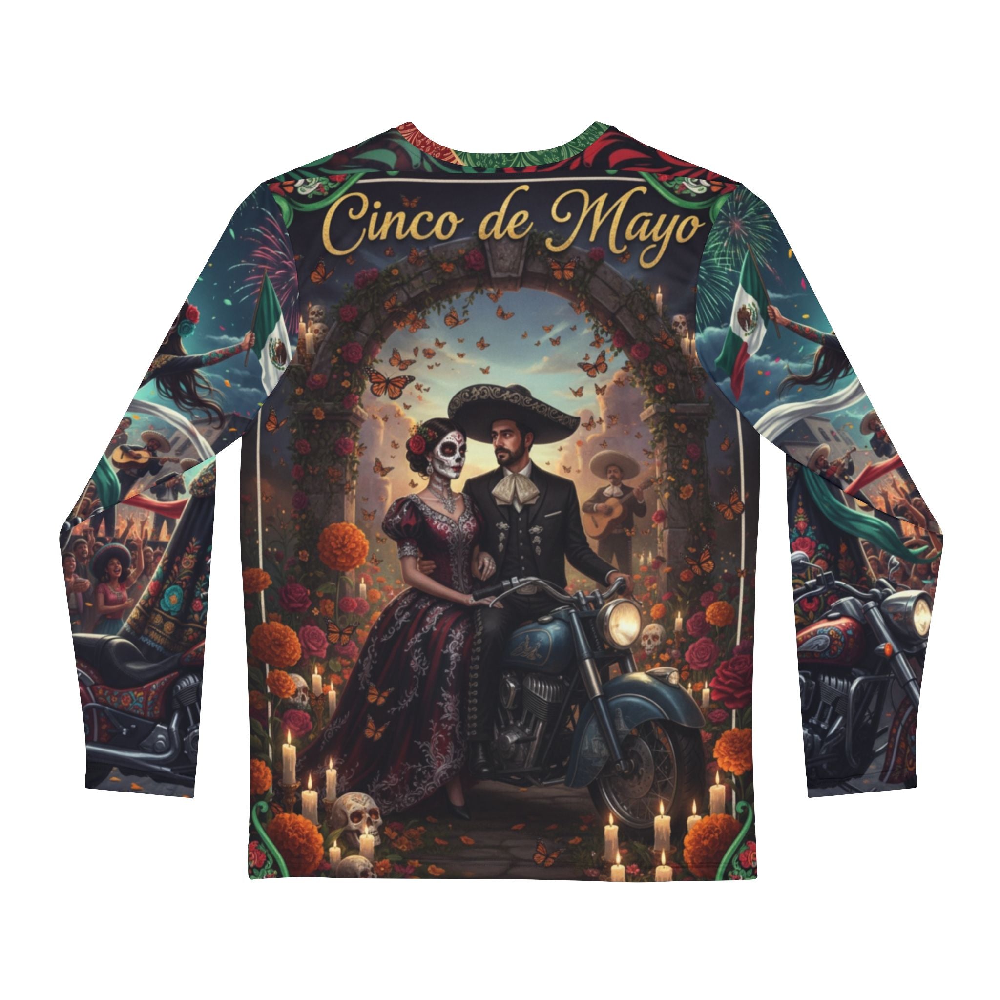 Cinco de Mayo Día de Muertos Motorcycle Long Sleeve Shirt
