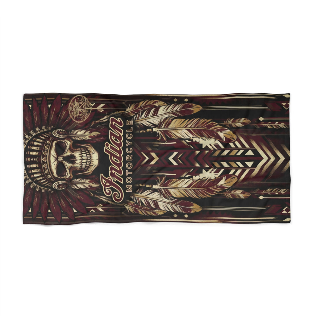 Indian Motorcycle Skull & Feather Beach Towel — Vintage Biker Tribal Design