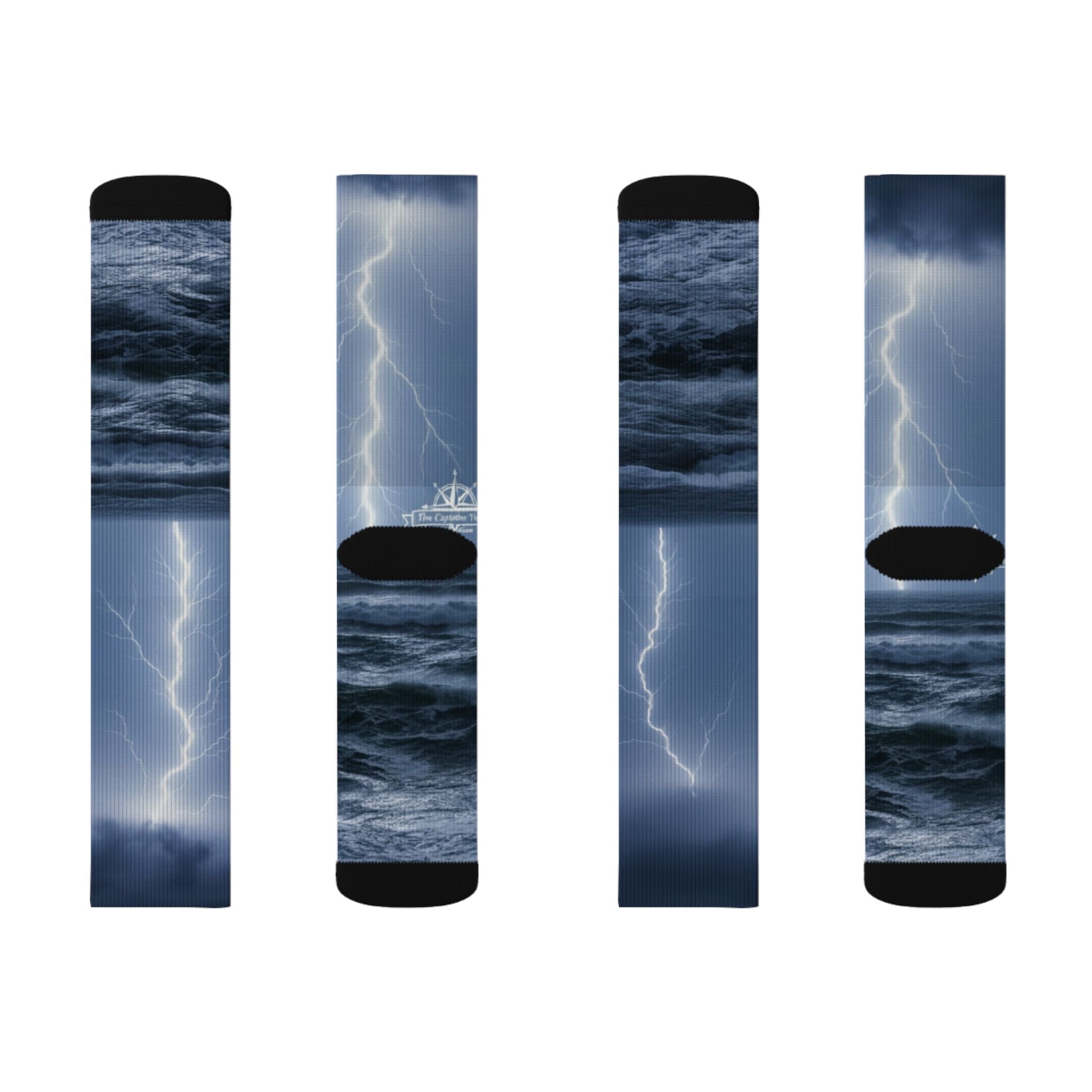 Storm Lightning Sublimation Socks — Nautical Thunder Crew Socks