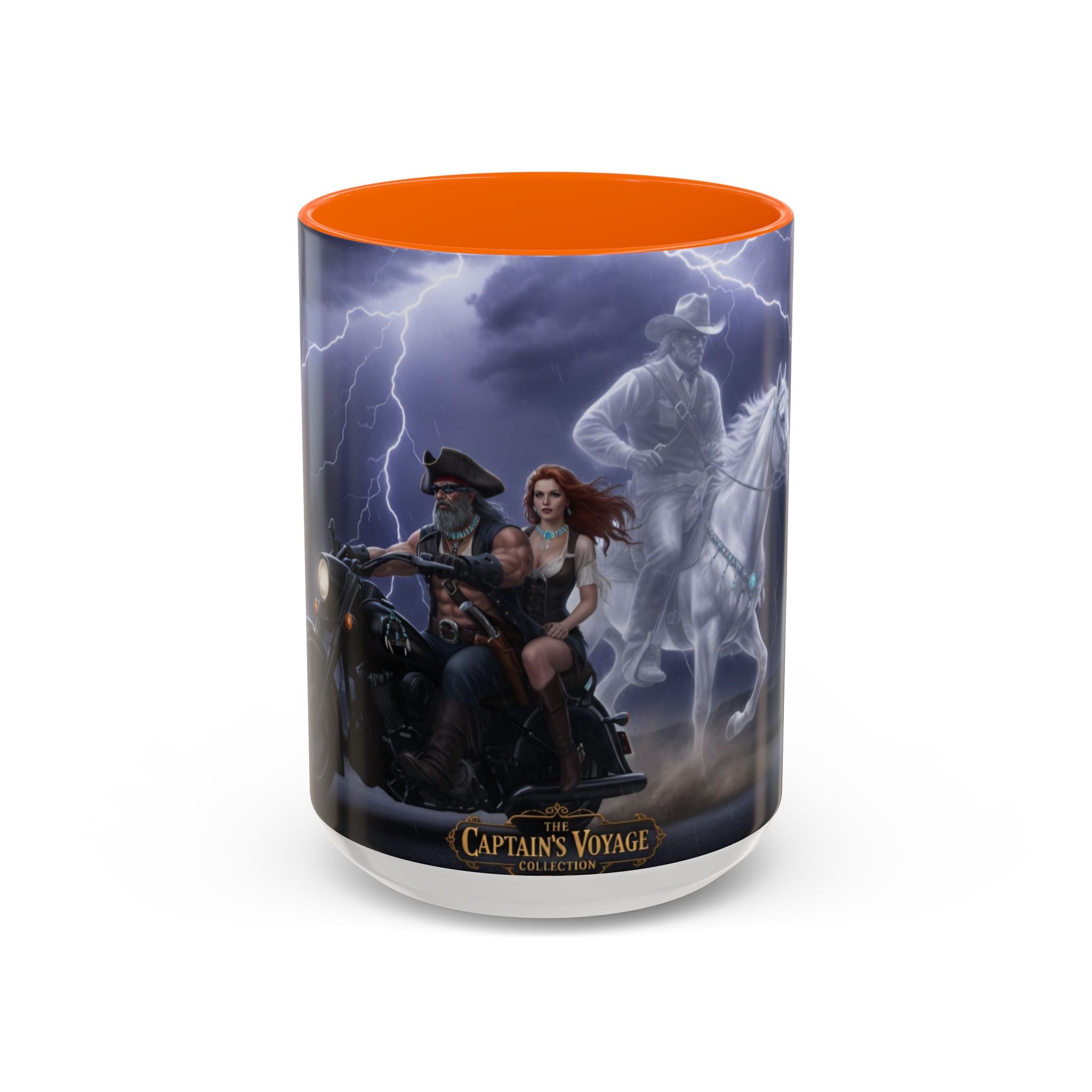 Western Ghost Riders Coffee Mug — Phantom Cowboy & Horse Lightning Accent Mug (11/15oz)