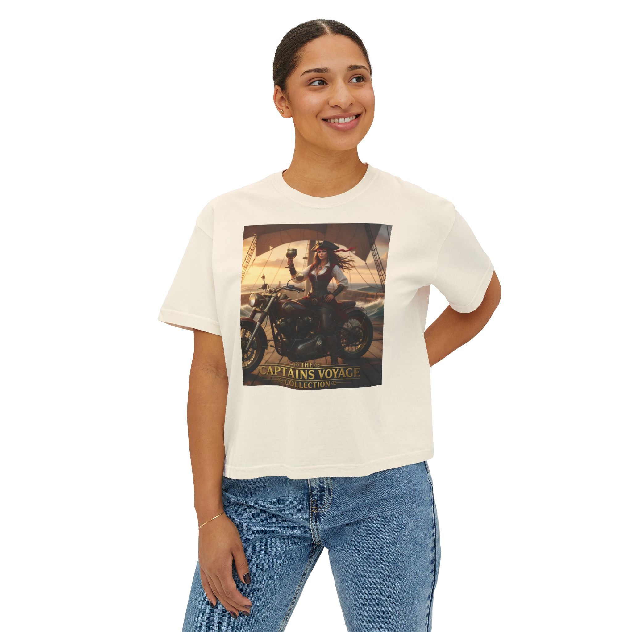 Boxy Tee — Captains Voyage Vintage Motorcycle & Sailing Graphic