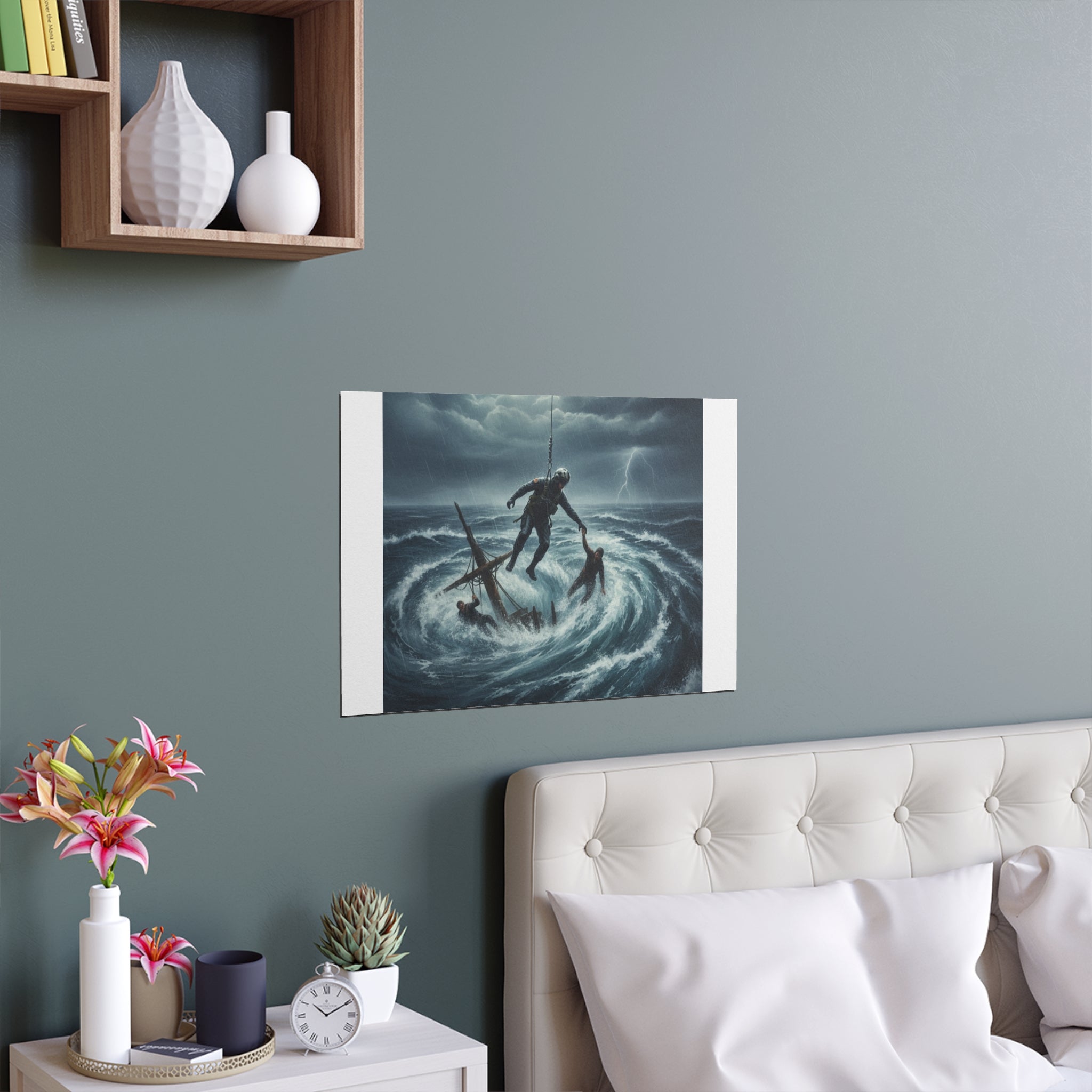 Stormy Sea Silk Poster — Dramatic Sailor Rescue Wall Art (Indoor/Outdoor)