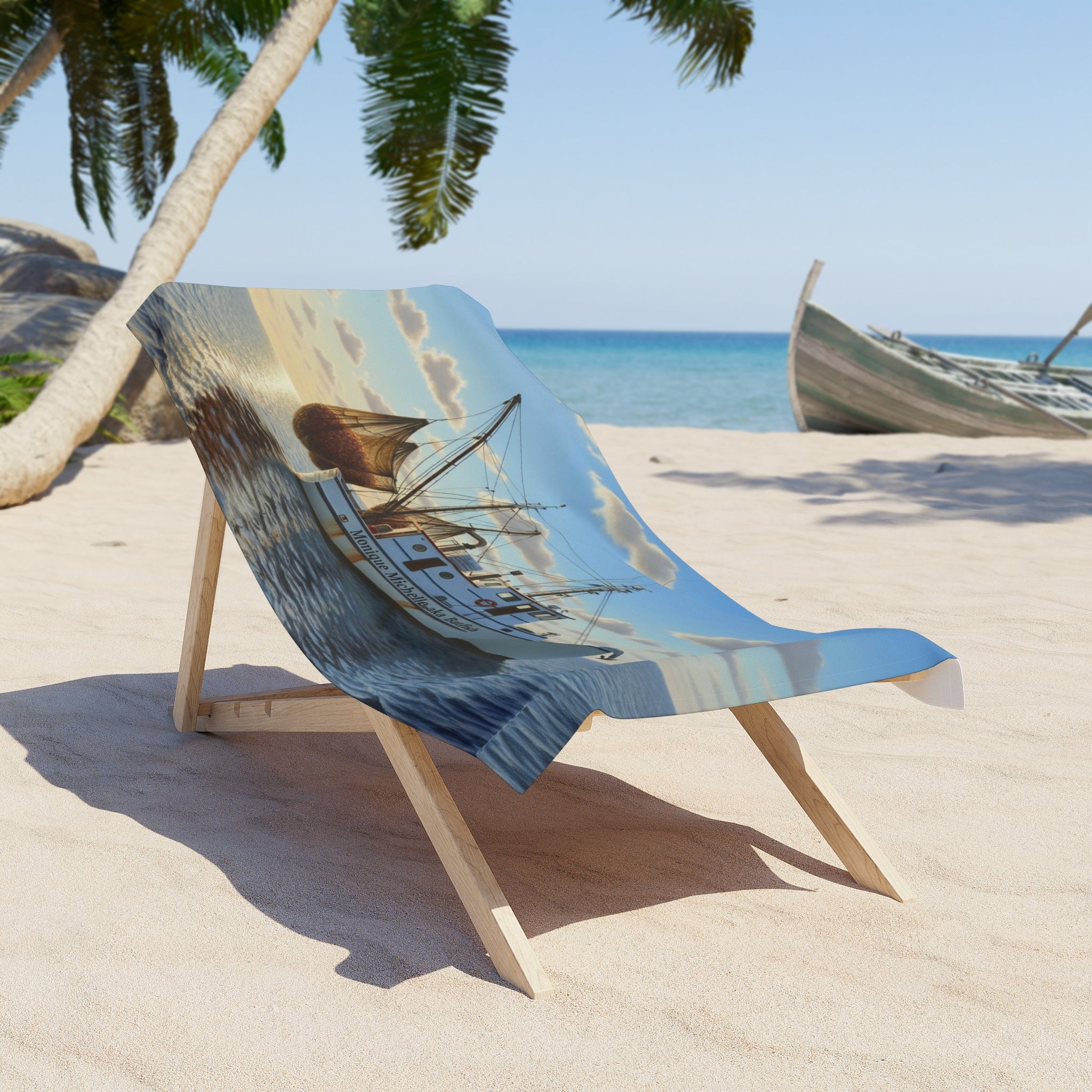 Beach Towel - Sunrise Fishing Boat Nautical Print