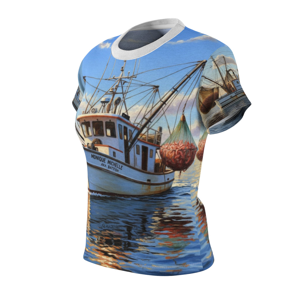 Women's Tee — Coastal Fishing Boat All-Over Print