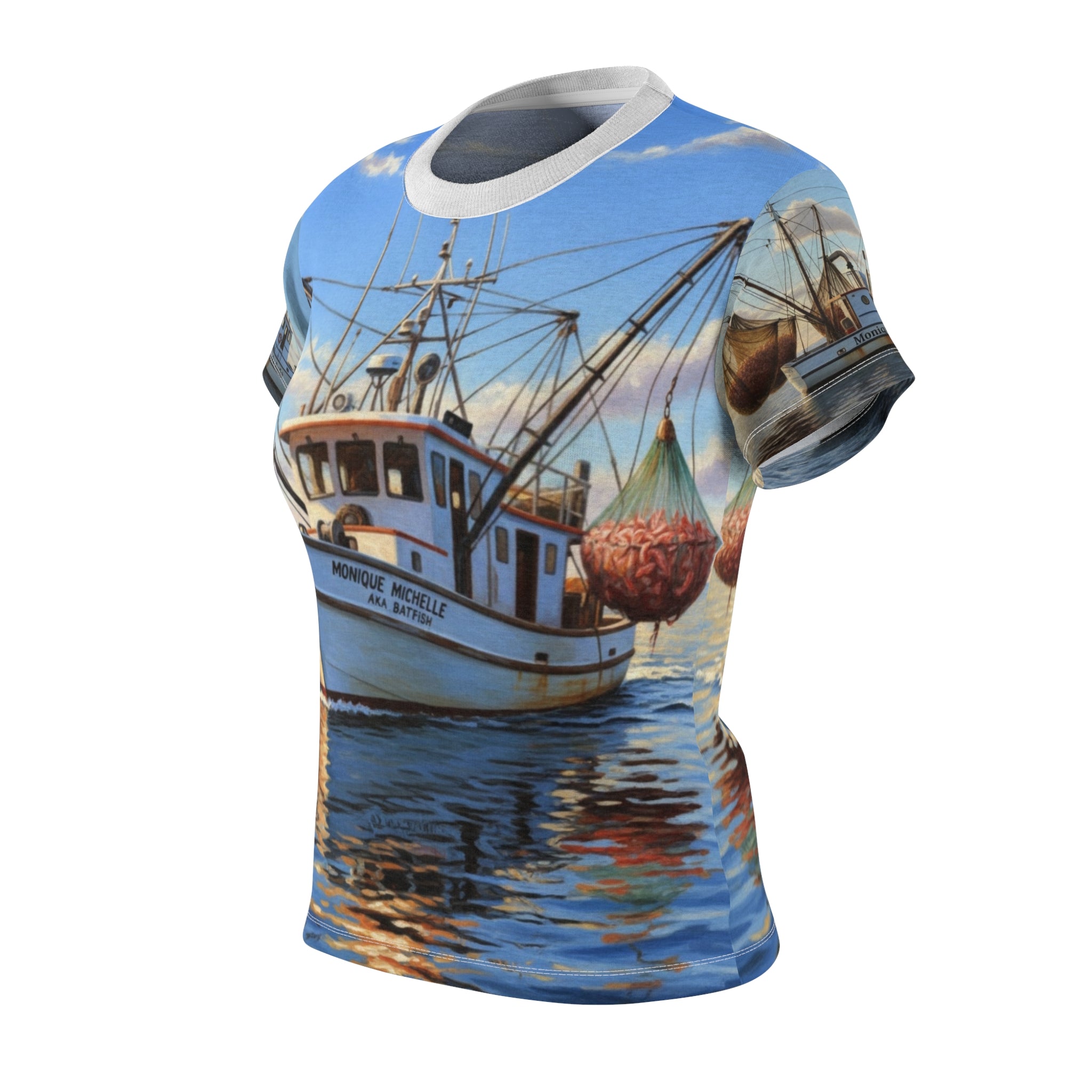 Women's Tee — Coastal Fishing Boat All-Over Print