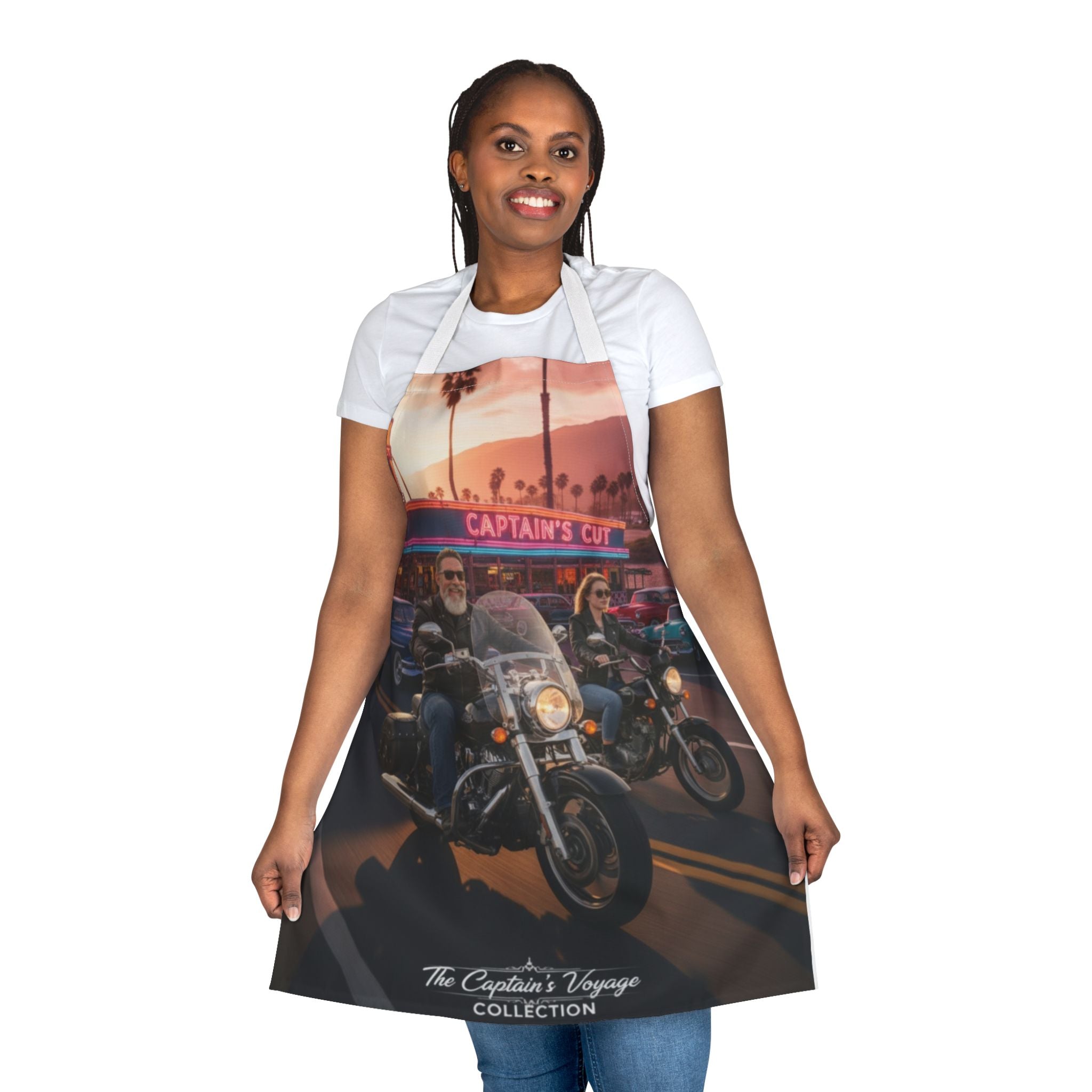 Biker Sunset Apron — Vintage Motorcycle Diner Print