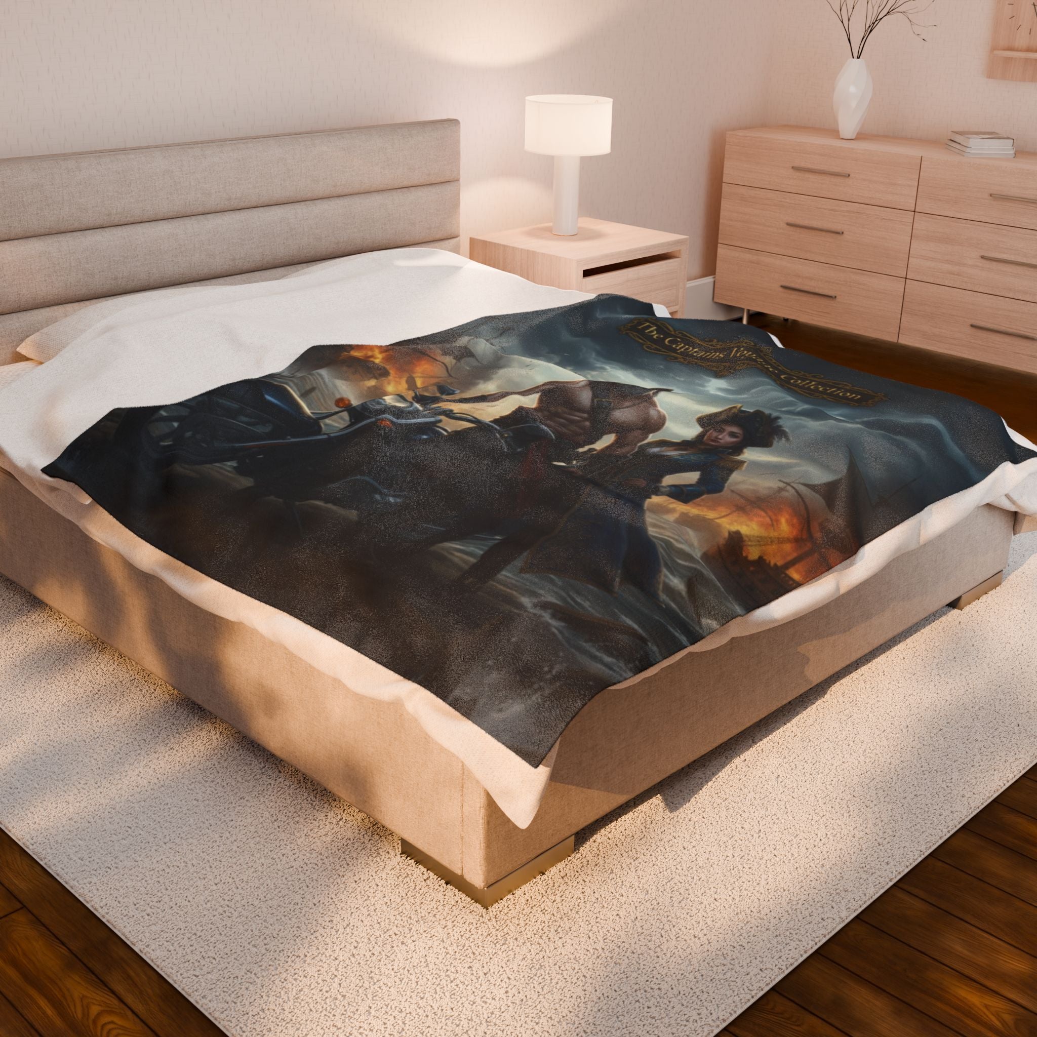 Velveteen Plush Blanket — "The Captain's Voyage Collection" Pirate & Biker Fantasy Throw