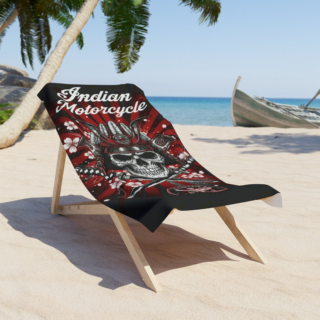 Indian Motorcycle Skull Beach Towel – Red Samurai Helmet Biker Design