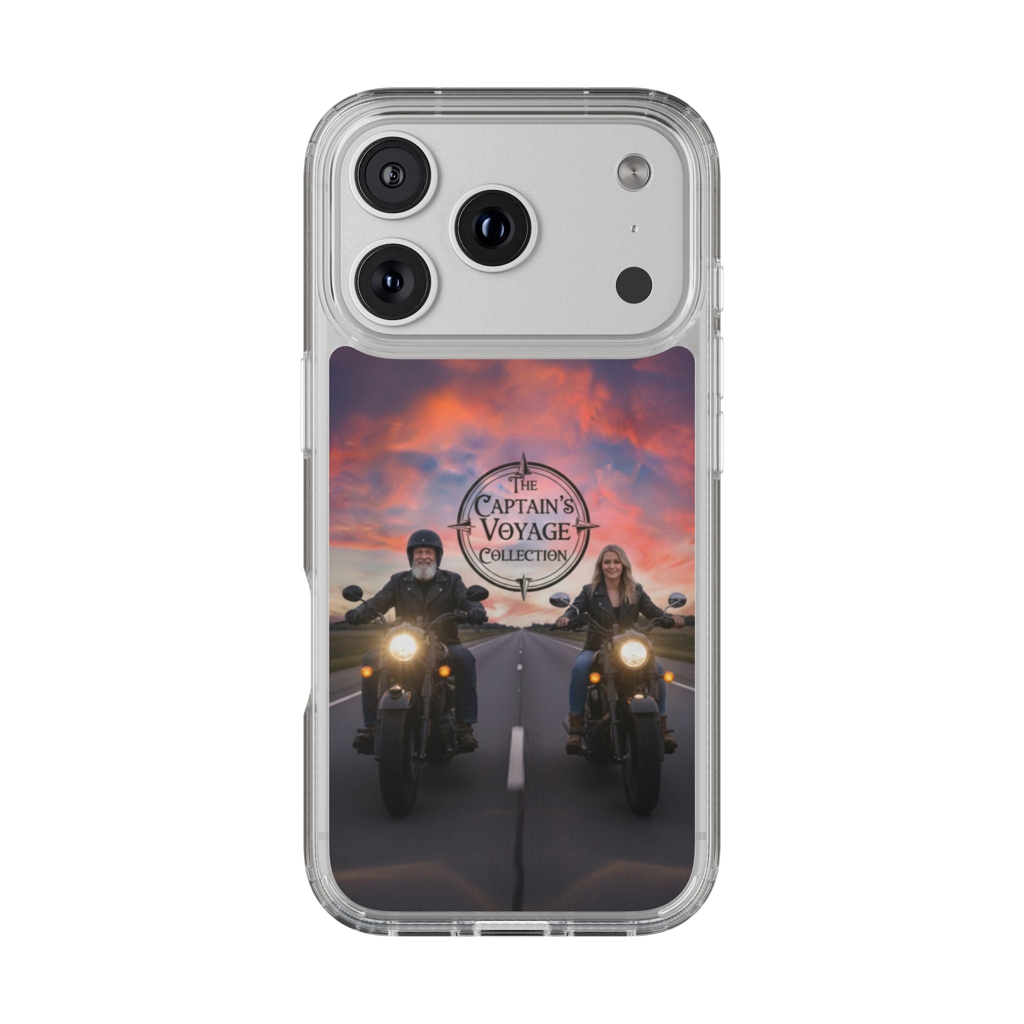 Clear Phone Case — 'The Captain's Voyage Collection' Motorcycle Sunset Design