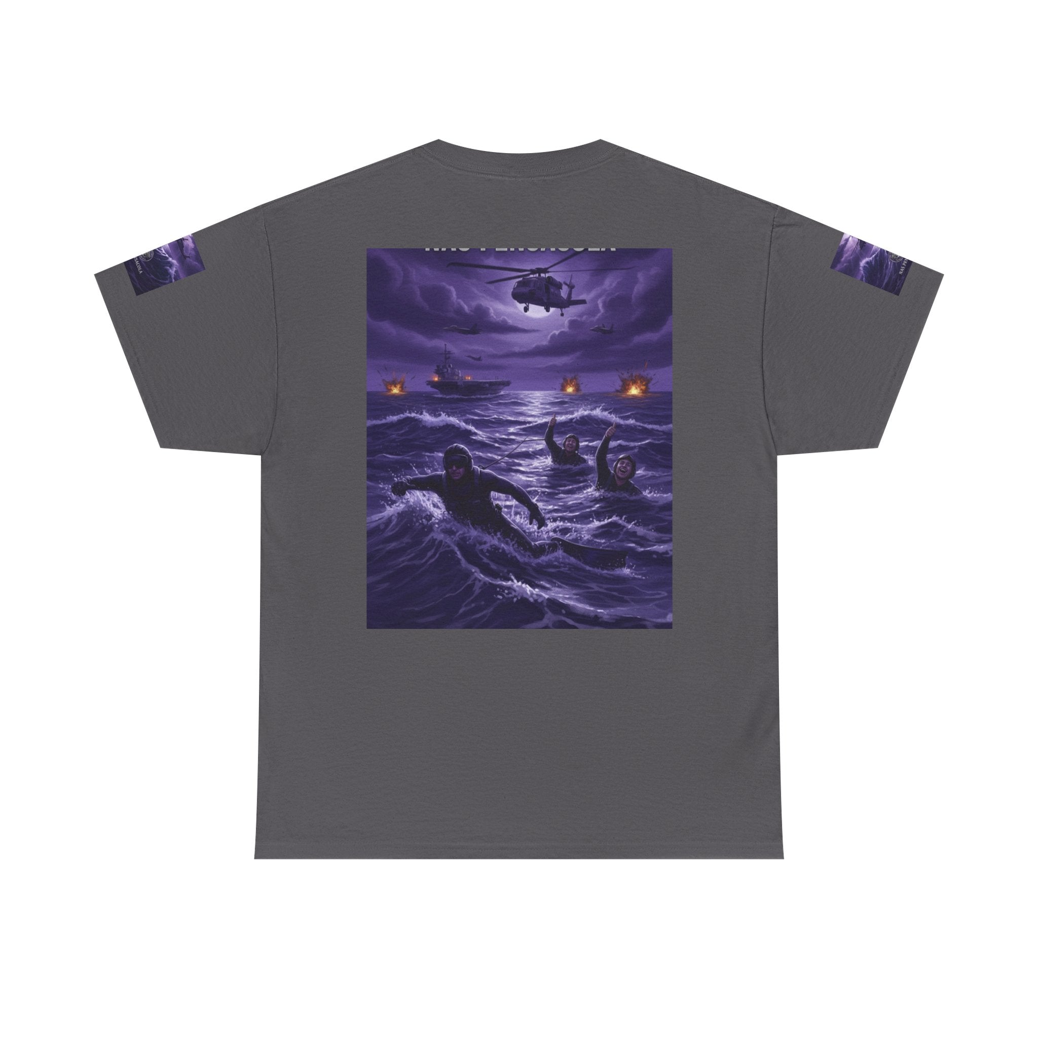 Rescue Night Tee — Purple Helicopter Sea Rescue Graphic T-Shirt