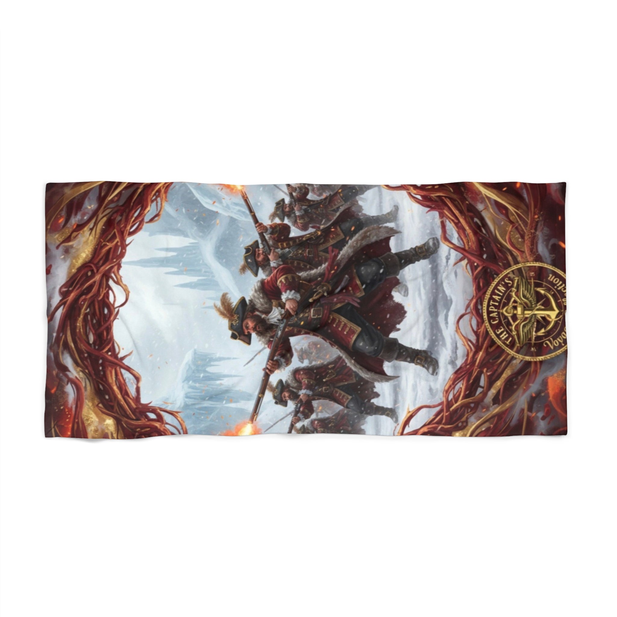 Beach Towel — Viking Warriors Winter Battle Design (Nordic Compass, Mythic Adventure)