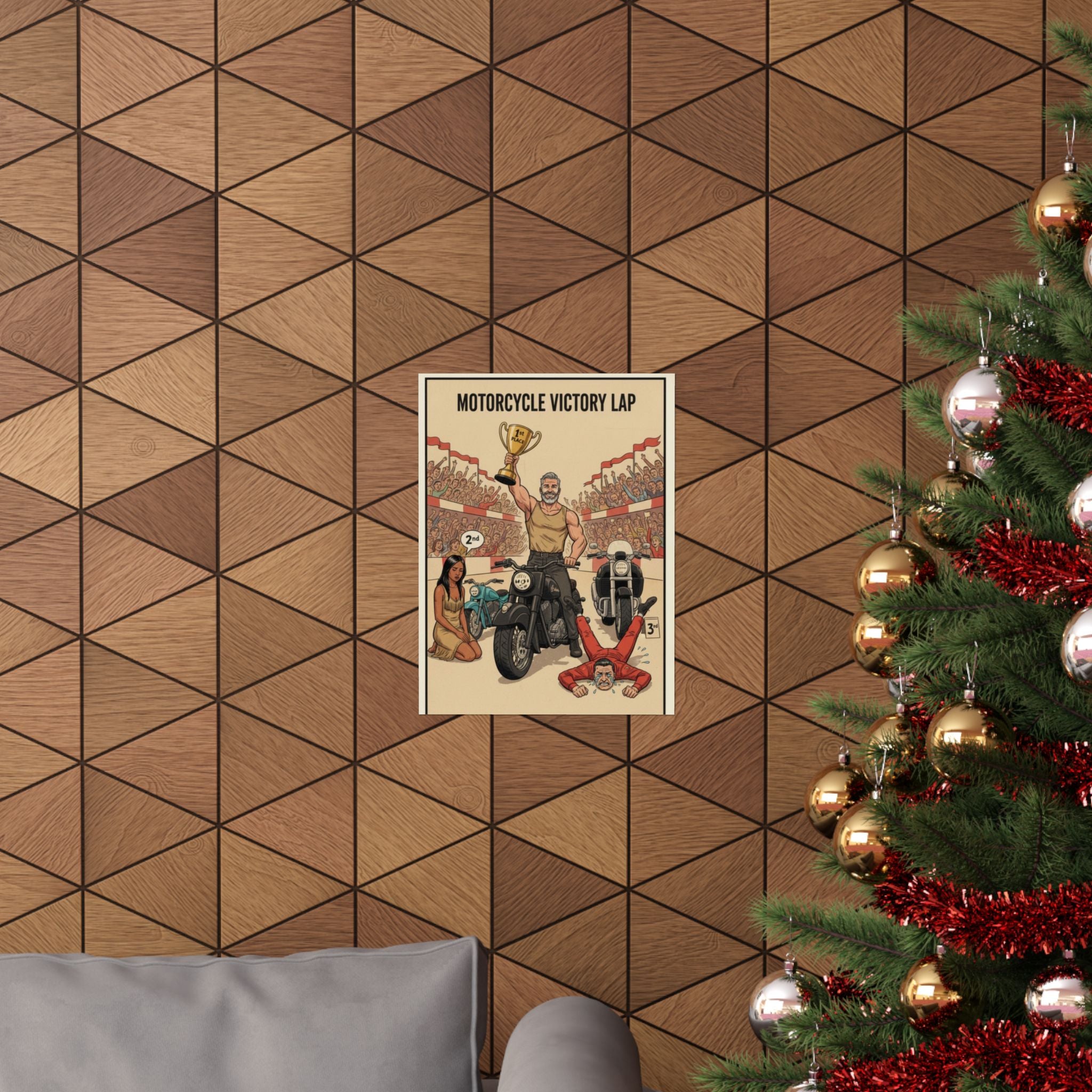 Motorcycle Victory Lap Poster — Retro Biker Triumph Matte Vertical Art