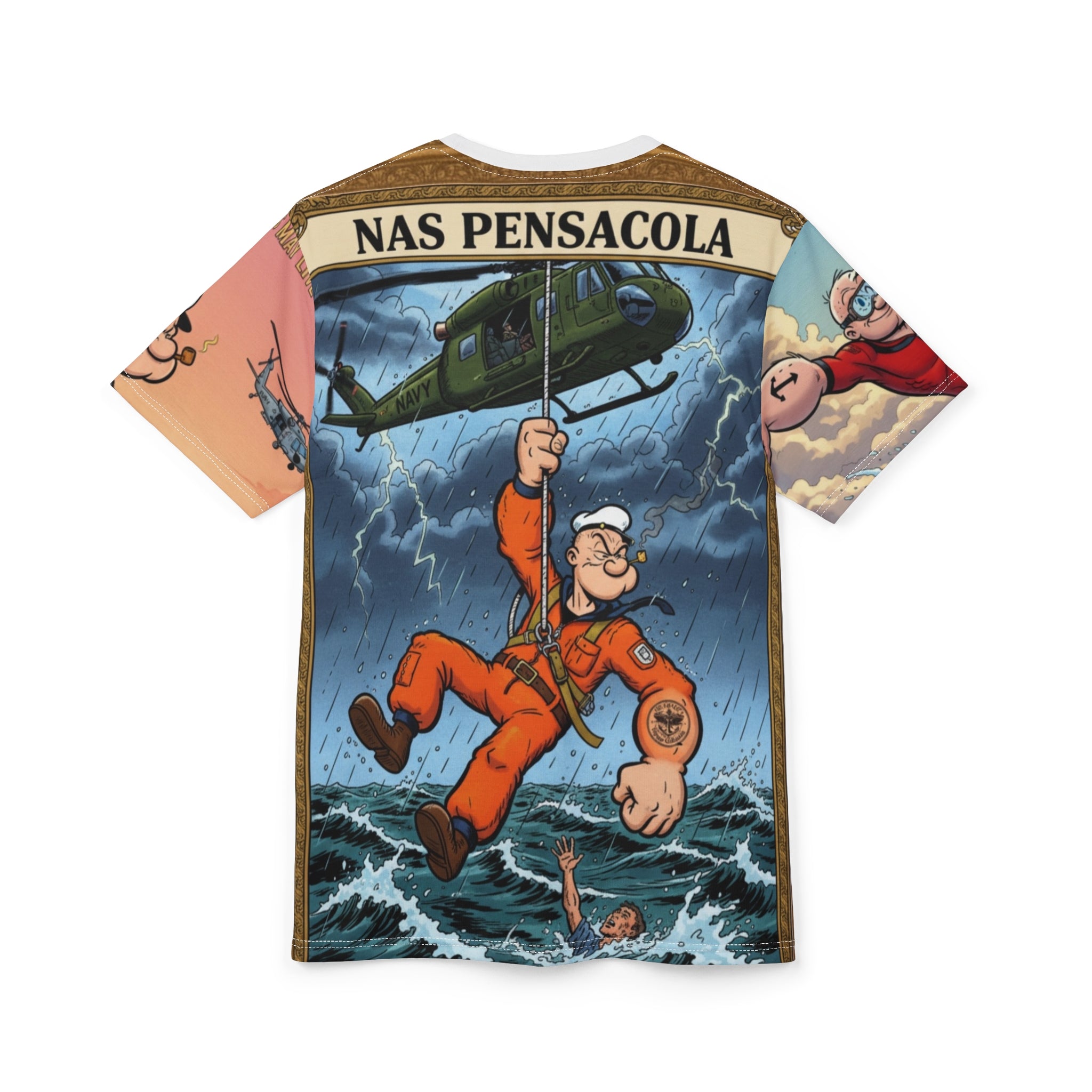 Rescue Helicopter Graphic Tee — Navy SAR Hero All-Over Print