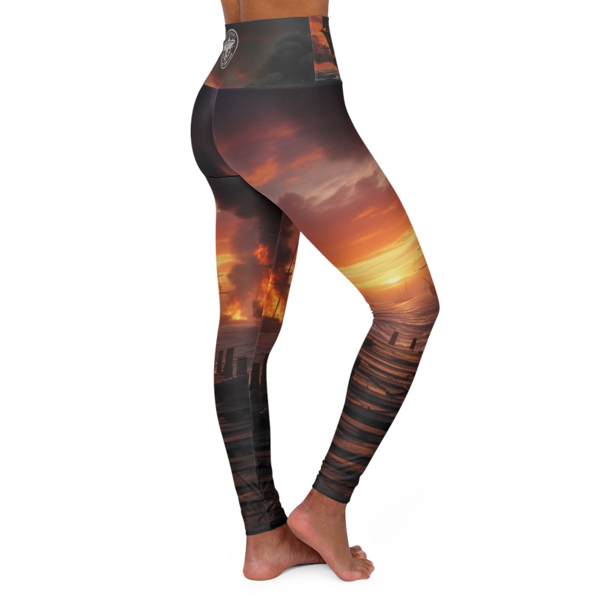 Sunset Coastal High-Waisted Yoga Leggings — Beach Sunset All-Over Print