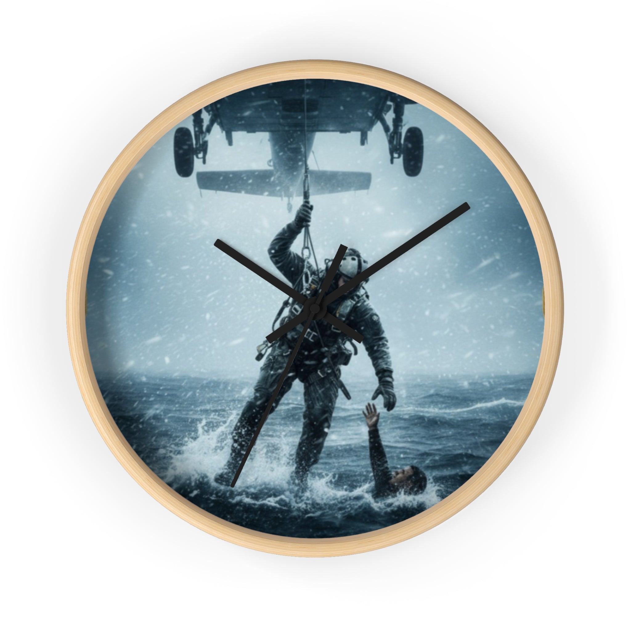 Rescue at Sea Wall Clock — Military Helicopter Lifesaver Marine Rescue Clock