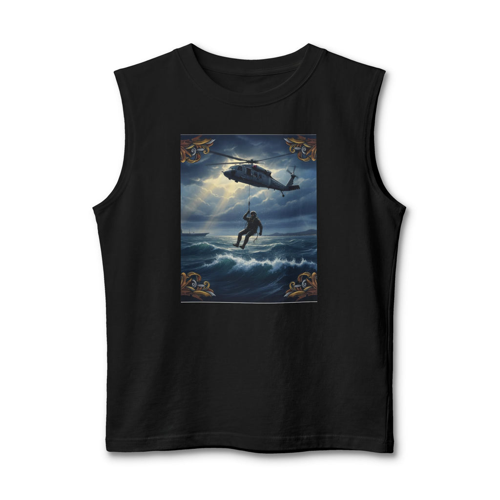 Navy Rescue Helicopter Muscle Tank — '2nd Option: FAFO' Military Search & Rescue Shirt