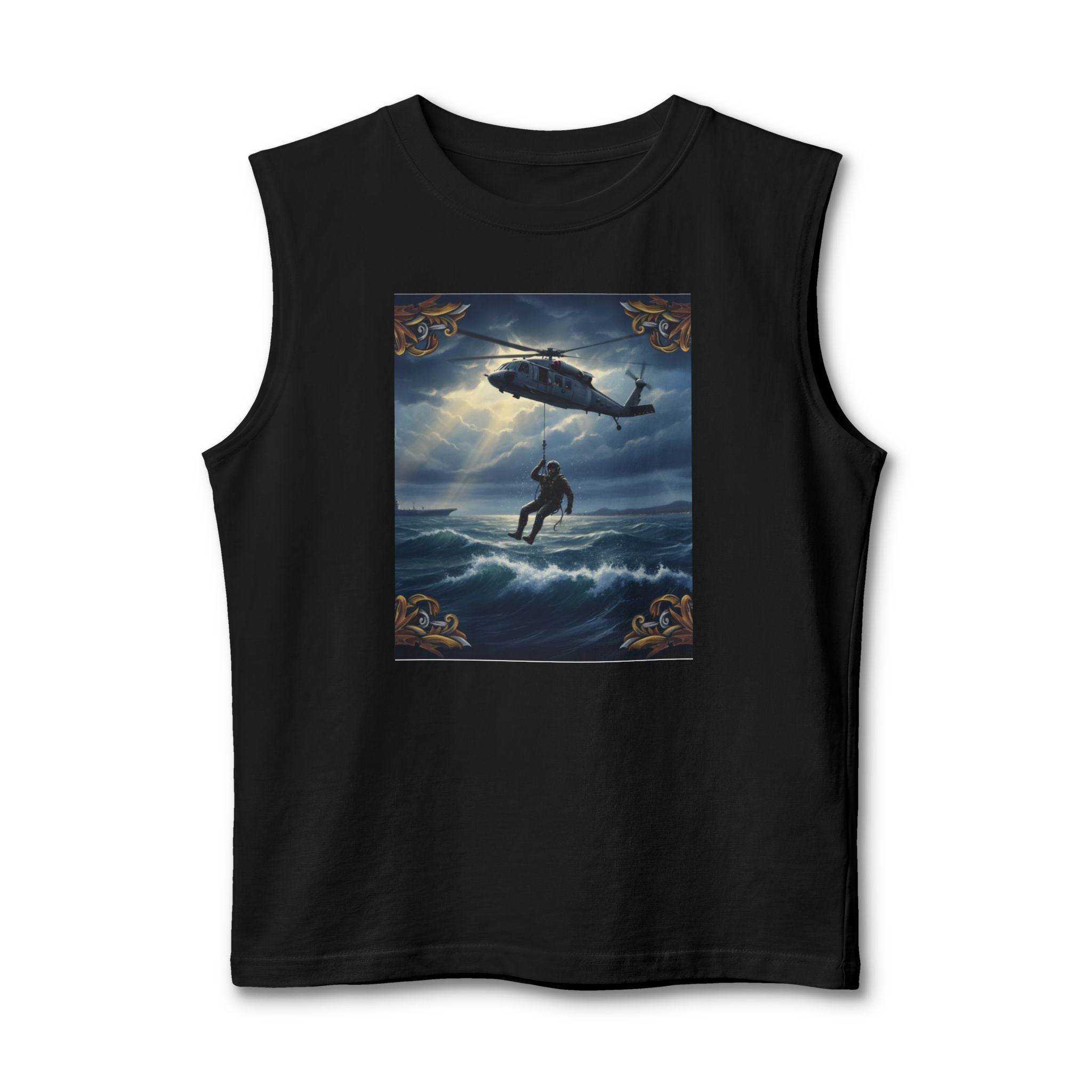 Navy Rescue Helicopter Muscle Tank — '2nd Option: FAFO' Military Search & Rescue Shirt