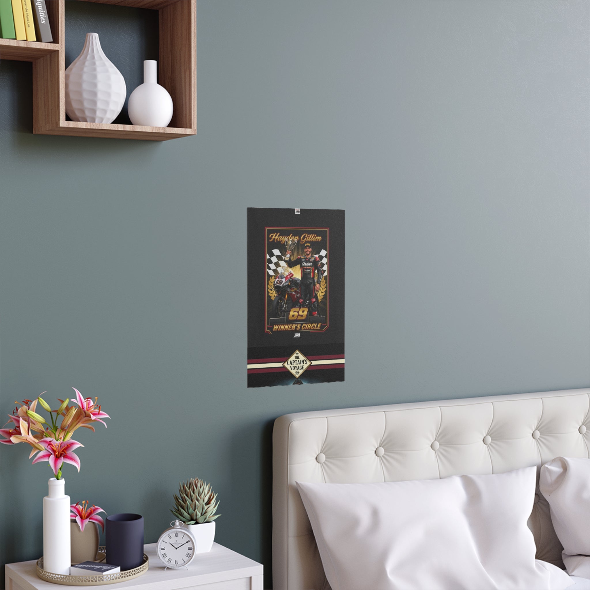 Racing Champion Silk Poster — “Winner’s Circle 69” Motorcycle Wall Art (Indoor/Outdoor)