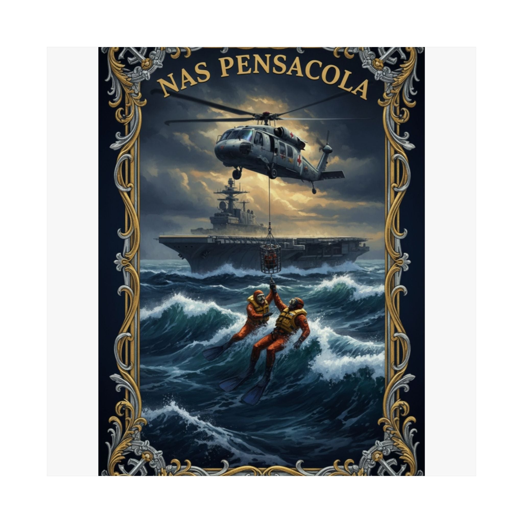 NAS Pensacola Rescue Poster — Matte Vertical Military Wall Art