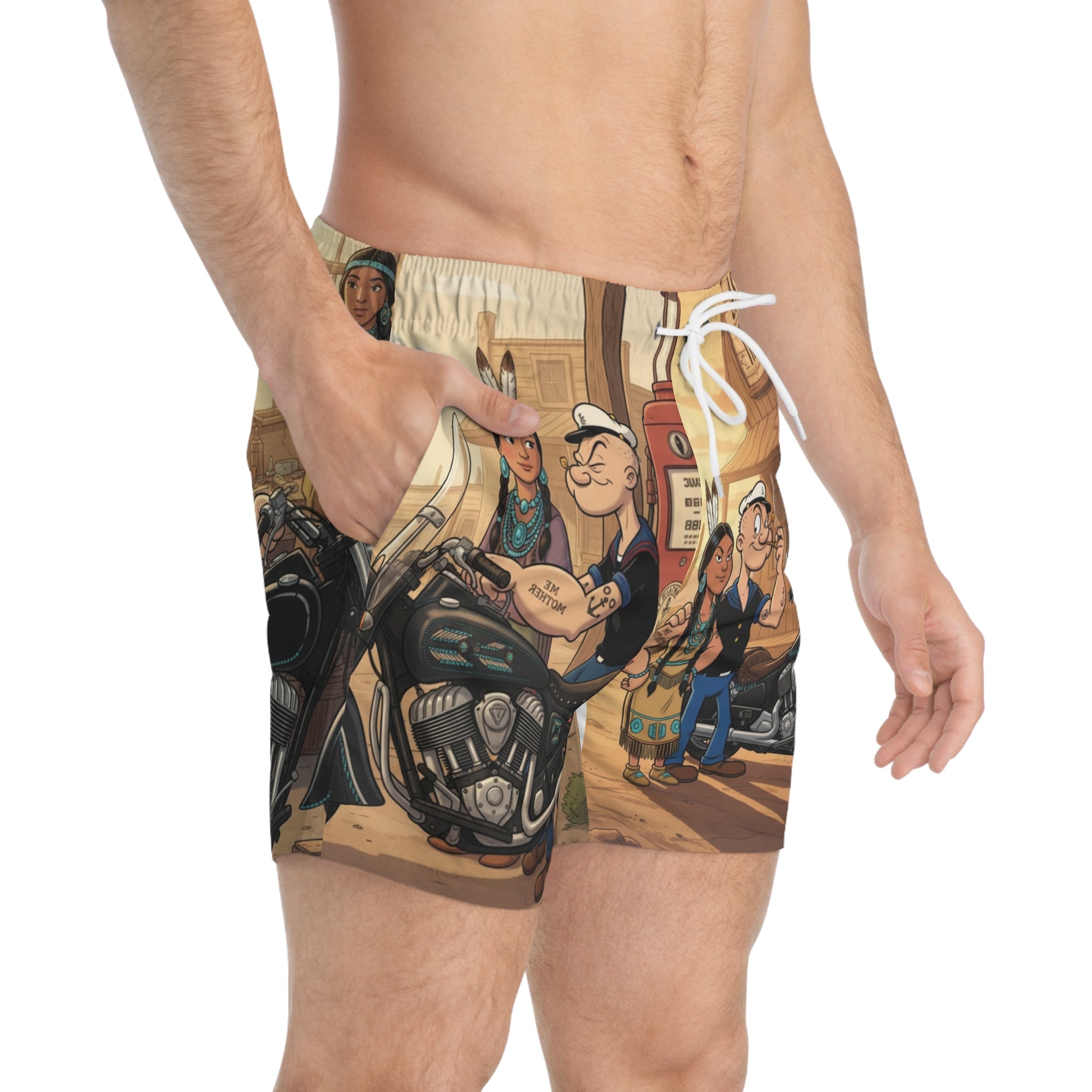 Popeye & Olive Motorcycle Swim Trunks