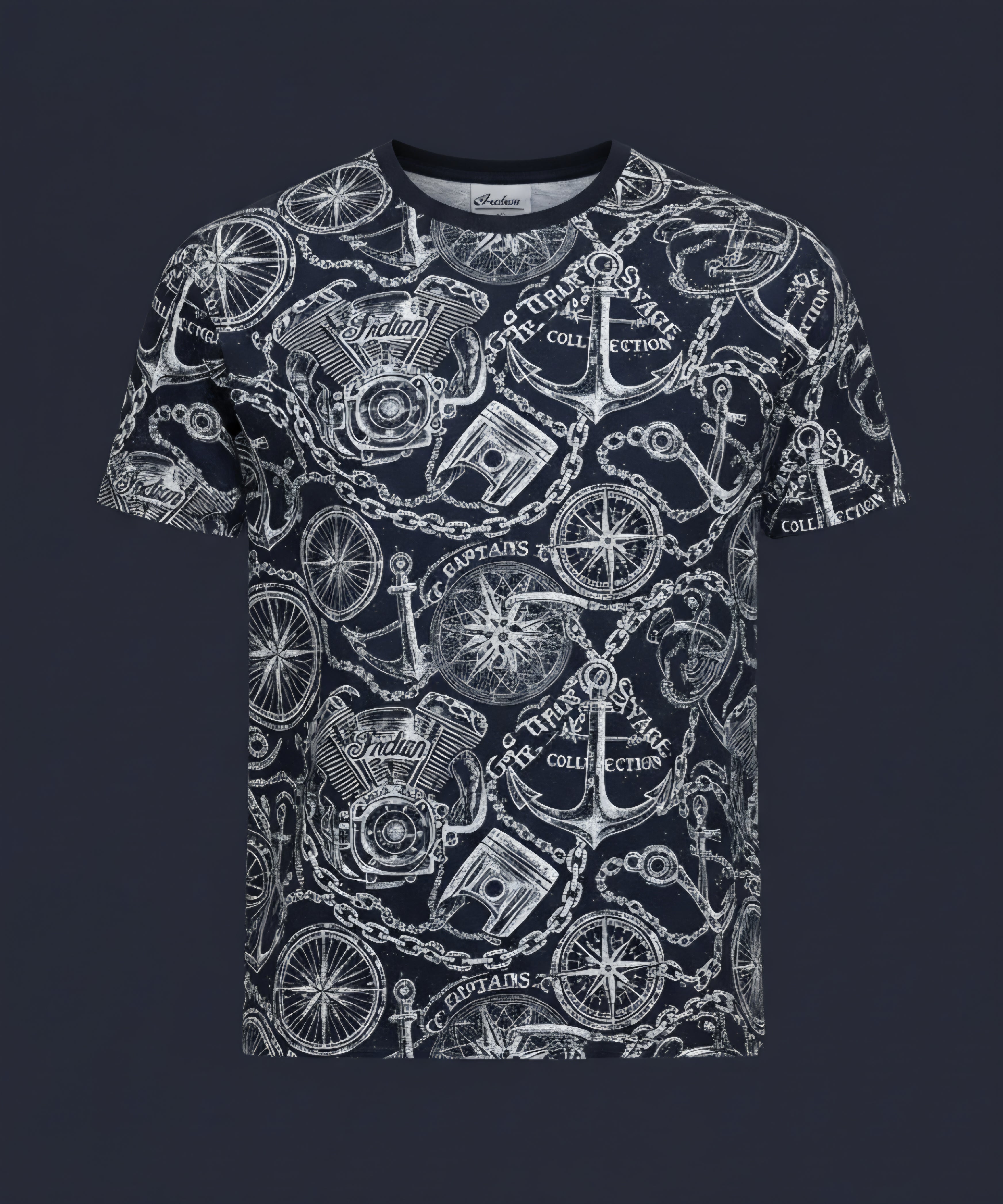 Captain's Voyage Nautical Graphic Tee — Vintage Ship Wheel & Anchor Pattern