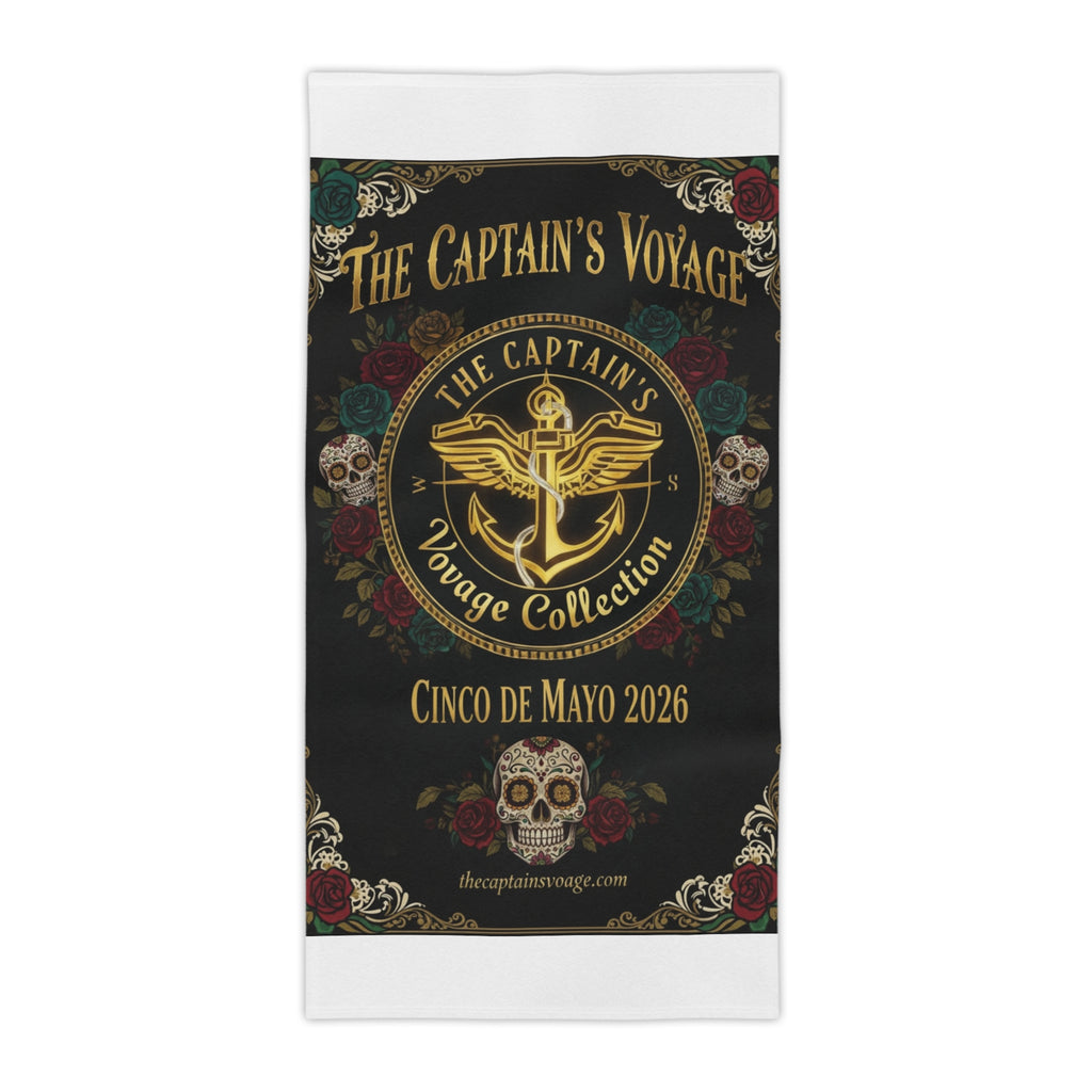 Cinco de Mayo 2026 Captain's Voyage Beach Towel — Nautical Anchor Day of the Dead Design