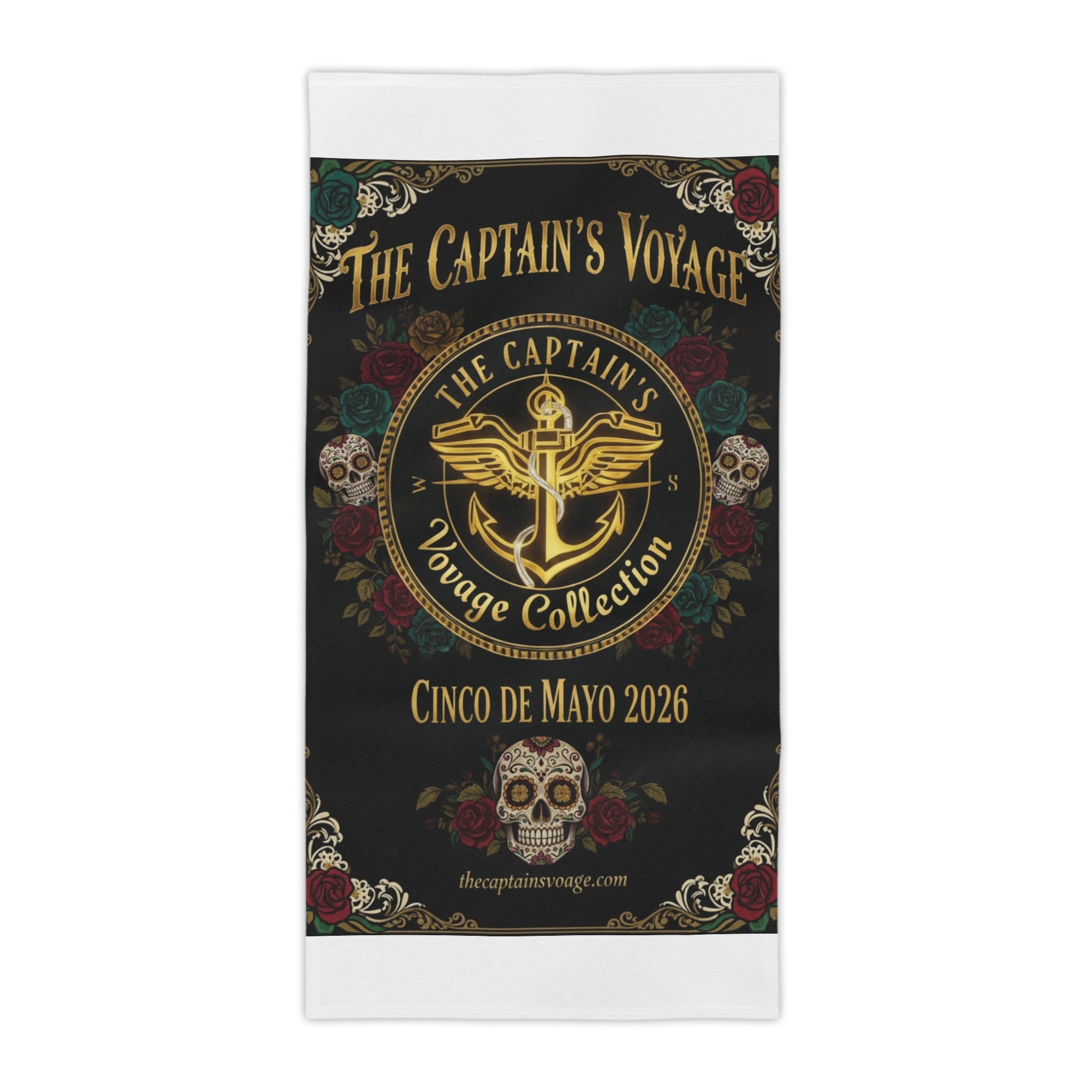 Cinco de Mayo 2026 Captain's Voyage Beach Towel — Nautical Anchor Day of the Dead Design