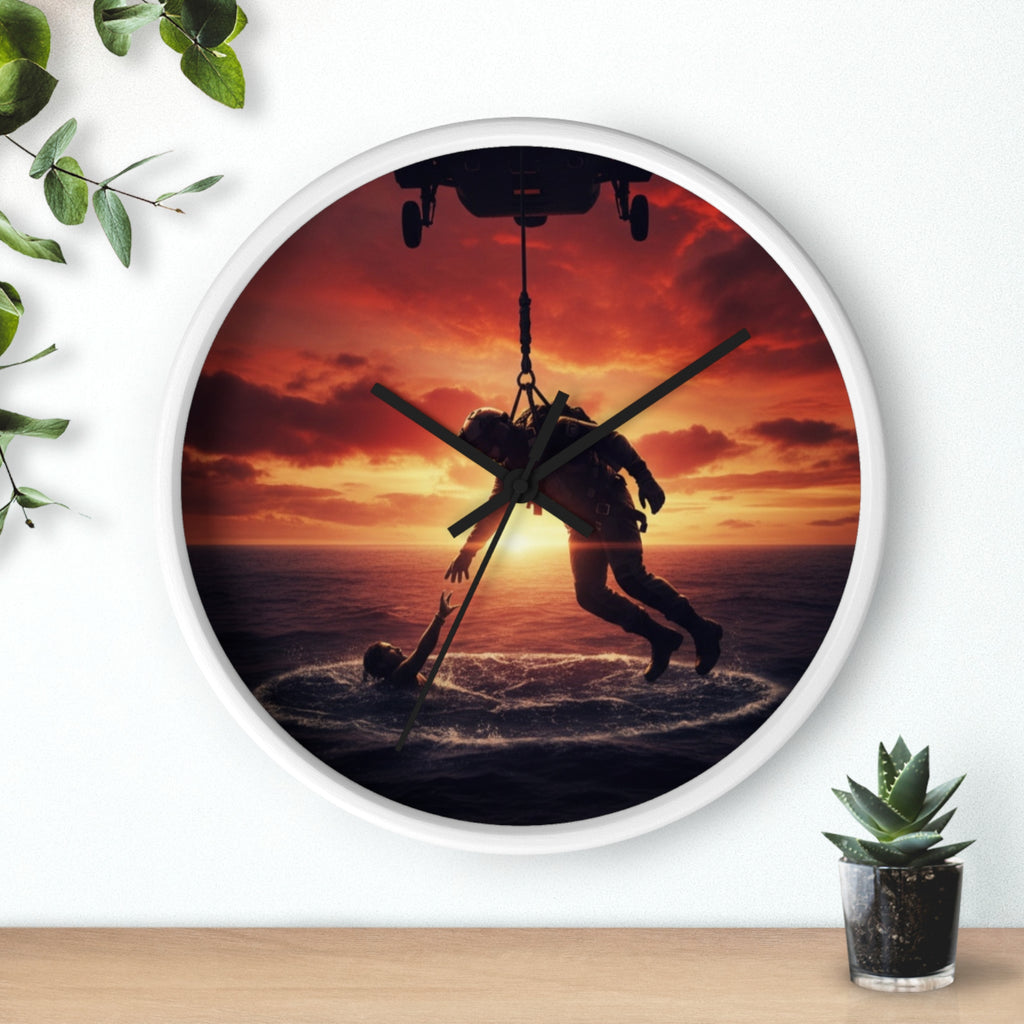 Wall Clock — Dramatic Rescue Helicopter Sunset Clock for First Responders & Military