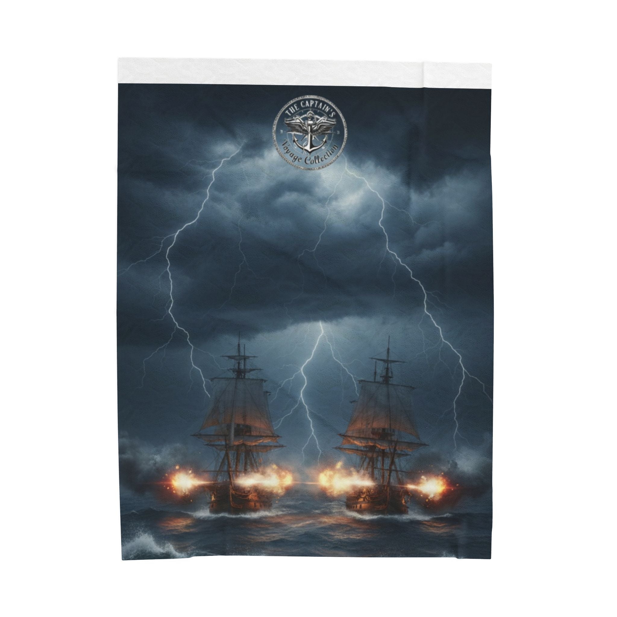 Naval Battle Velveteen Plush Blanket – Stormy Ship Warfare Design