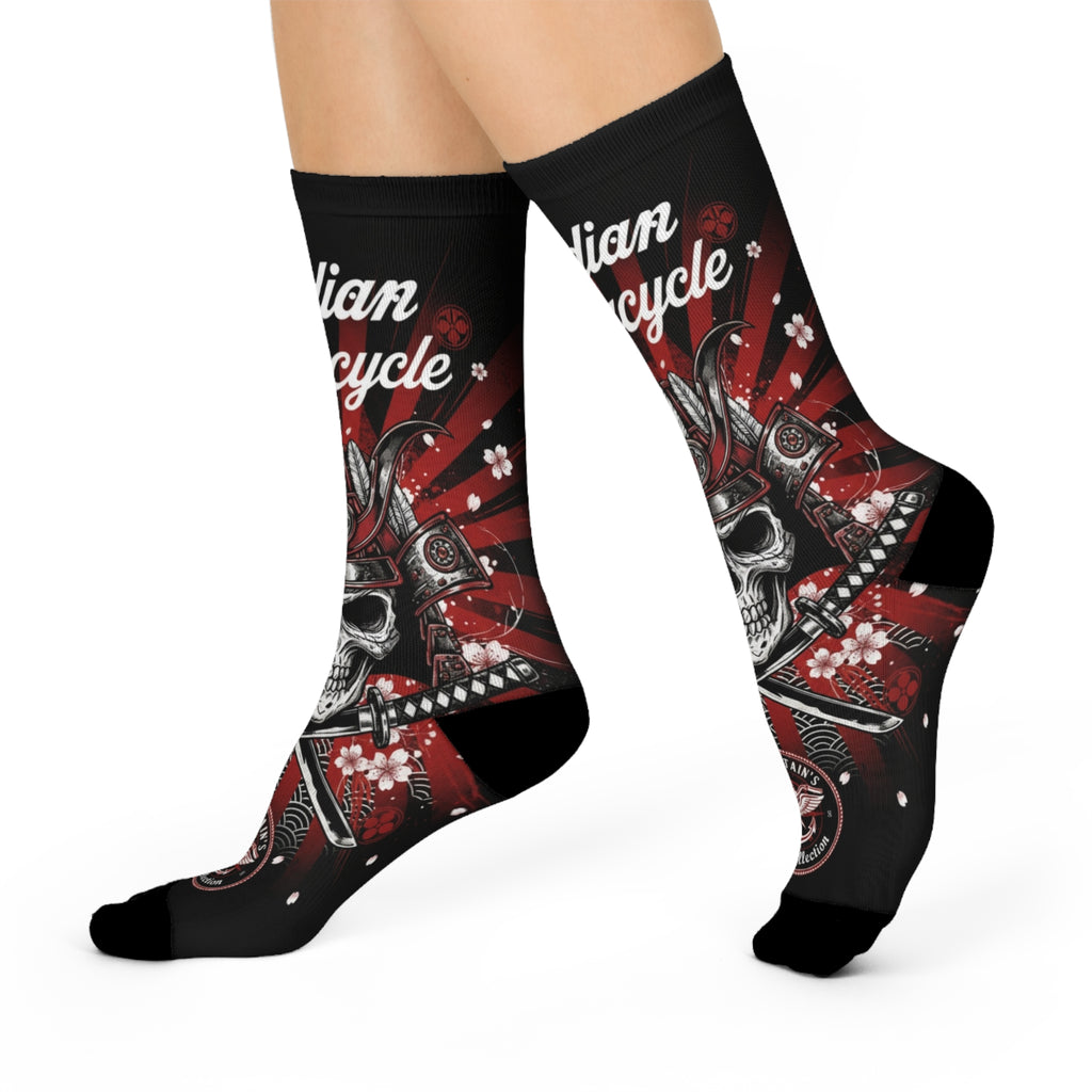 Indian Motorcycle Skull Crew Socks — Biker Skull Logo Cushioned Socks