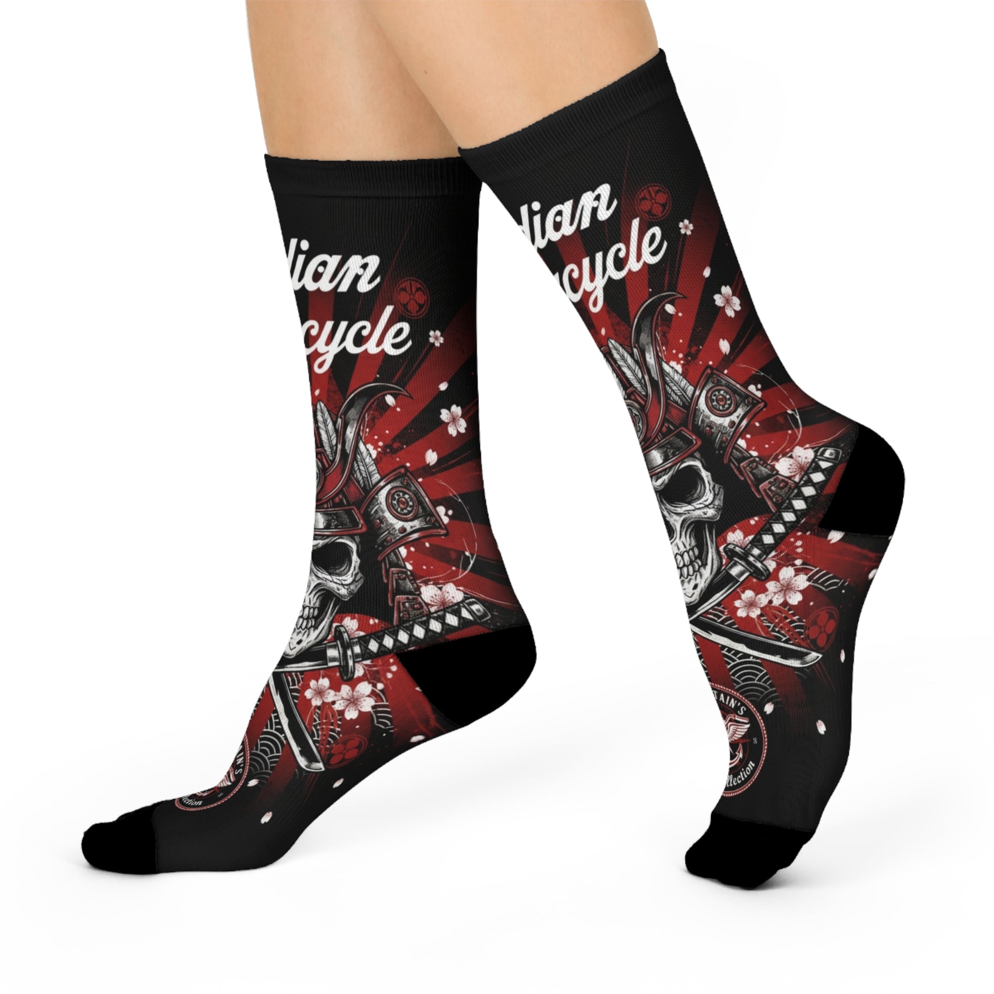 Indian Motorcycle Skull Crew Socks — Biker Skull Logo Cushioned Socks