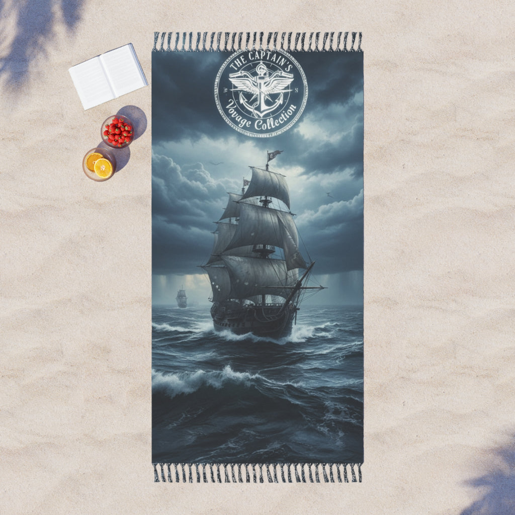 Nautical Ship Beach Towel — Stormy Seas Sailing Print Boho Beach Cloth