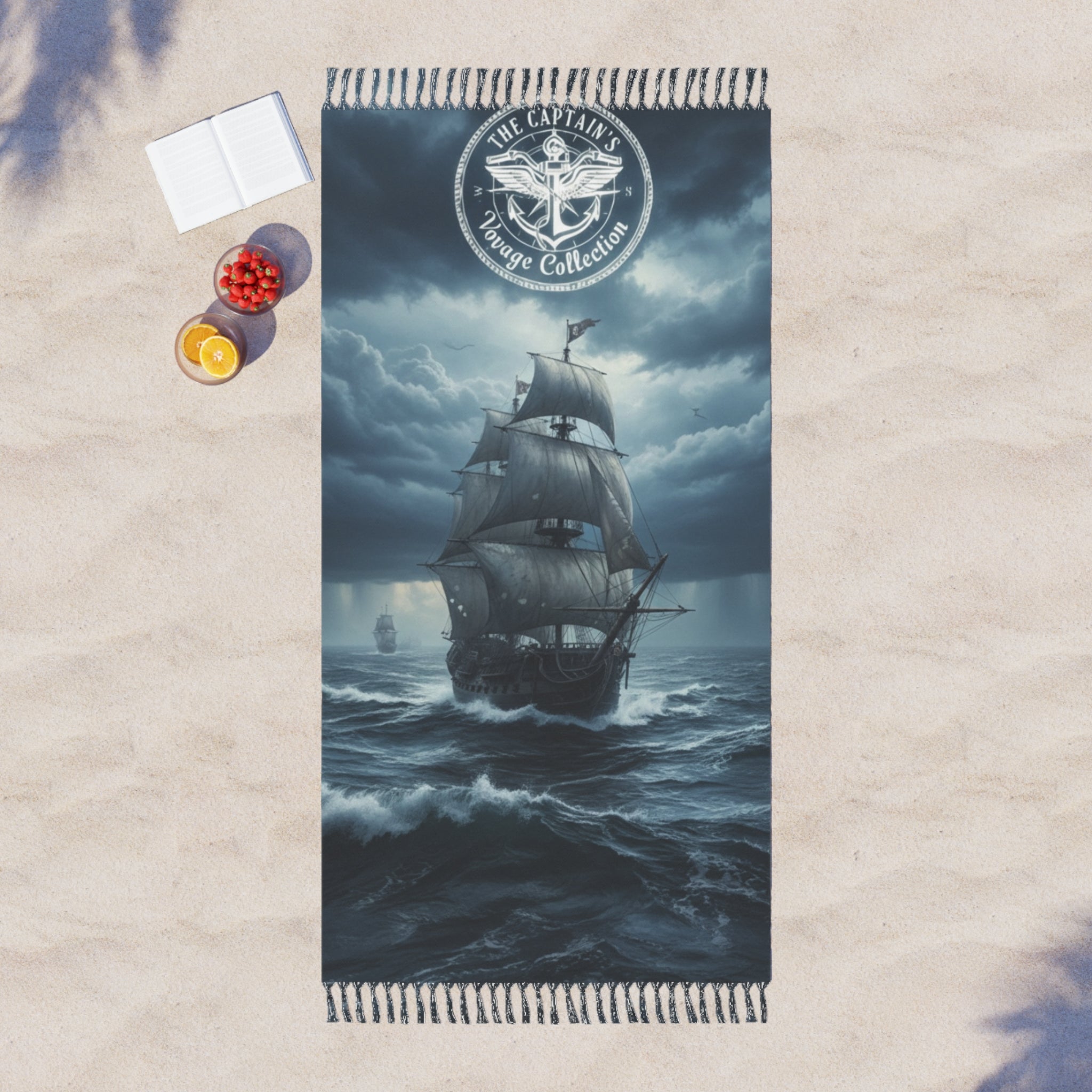 Nautical Ship Beach Towel — Stormy Seas Sailing Print Boho Beach Cloth
