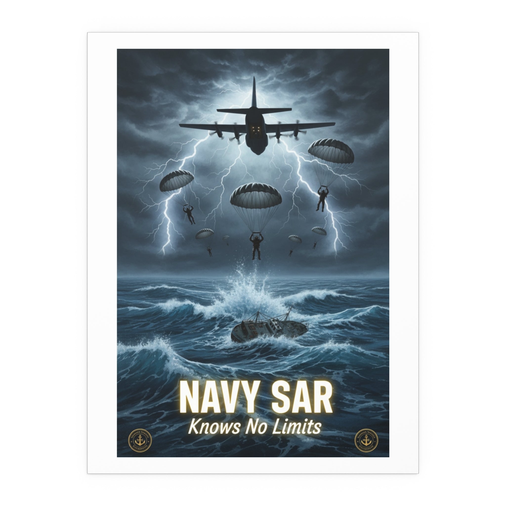 Navy SAR 'Knows No Limits' Rescue Poster — Indoor/Outdoor Silk Print