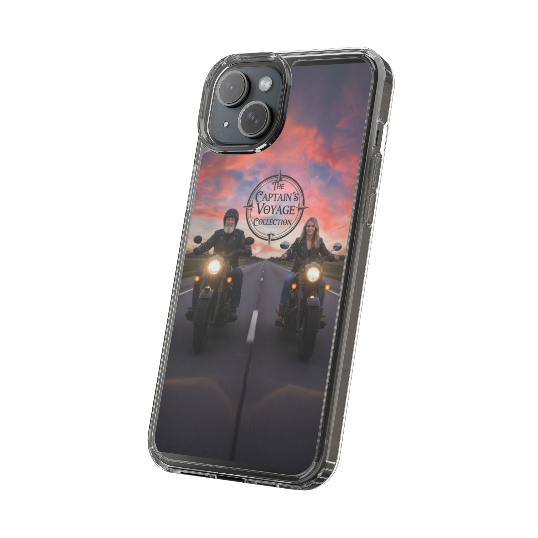 Clear Phone Case — 'The Captain's Voyage Collection' Motorcycle Sunset Design