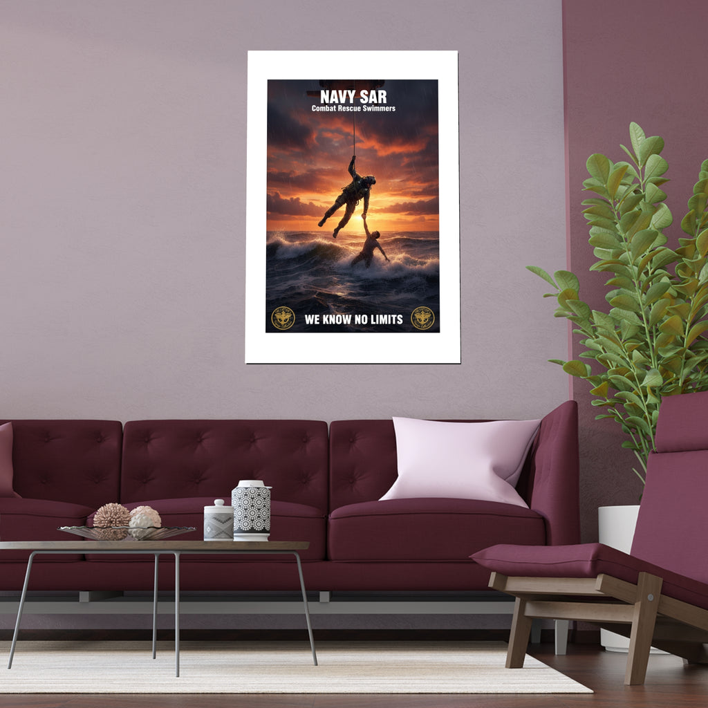 Navy SAR Combat Rescue Swimmers Silk Poster — “We Know No Limits” Indoor/Outdoor Wall Art