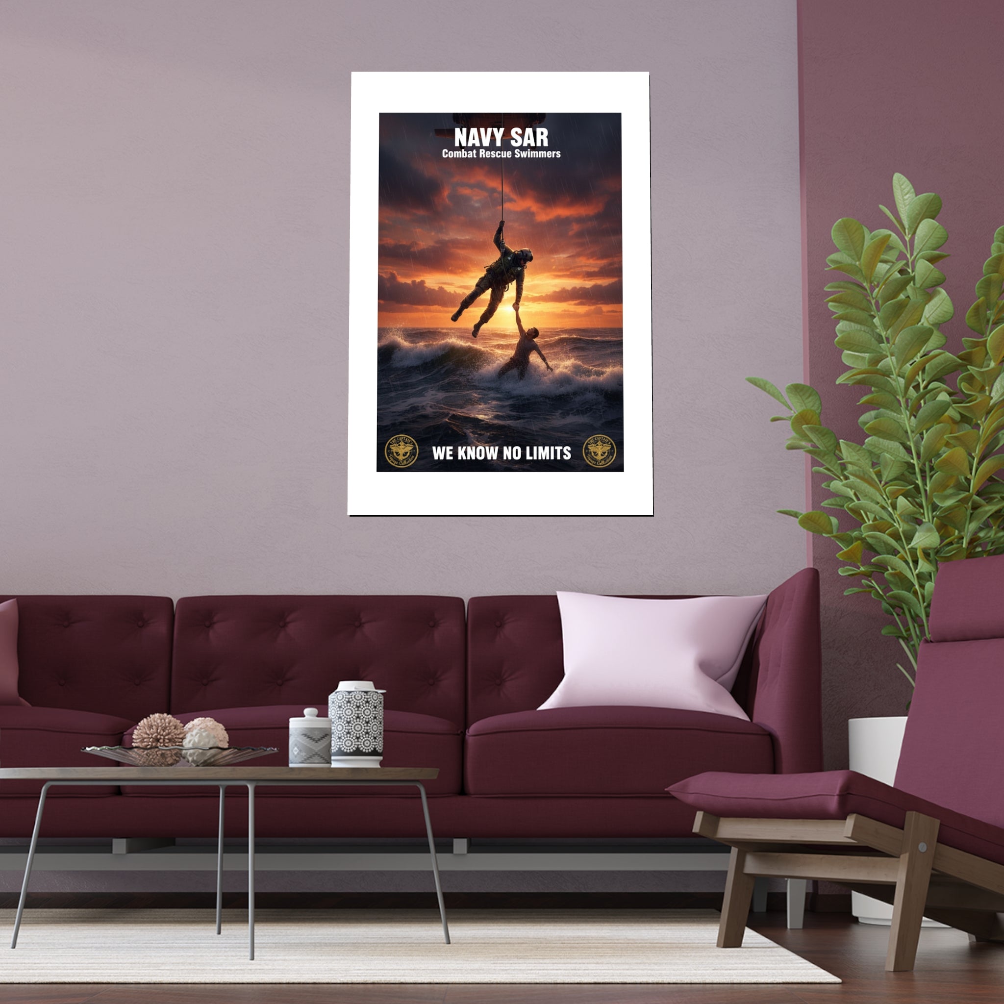 Navy SAR Combat Rescue Swimmers Silk Poster — “We Know No Limits” Indoor/Outdoor Wall Art