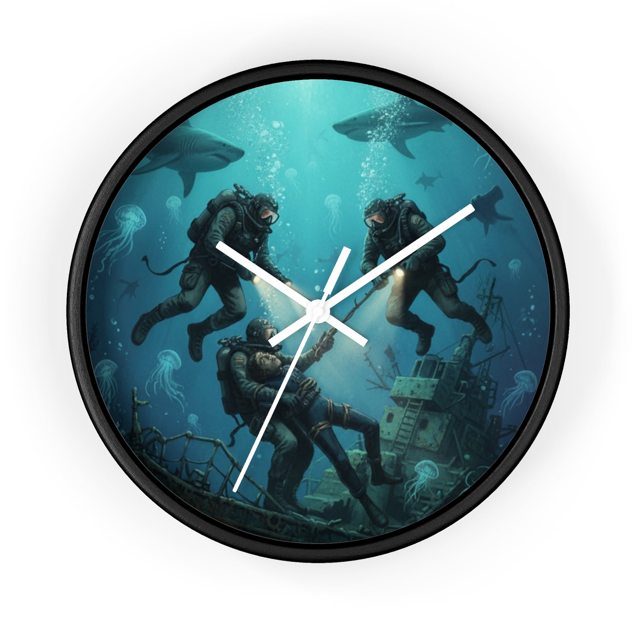 Diver Expedition Wall Clock — Vintage Deep Sea Salvage Diver Art